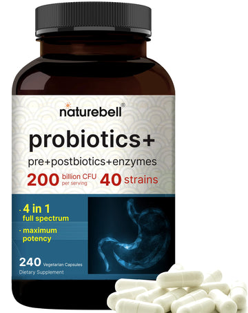 NatureBell Probiotic 200 Billion CFU – 40 Strains Per Serving | 240 Veggie Capsules with Prebiotics and Probiotics – Full Spectrum Complex with Enzymes – Daily Probiotics for Women & Men NatureBell buy supplements canada
