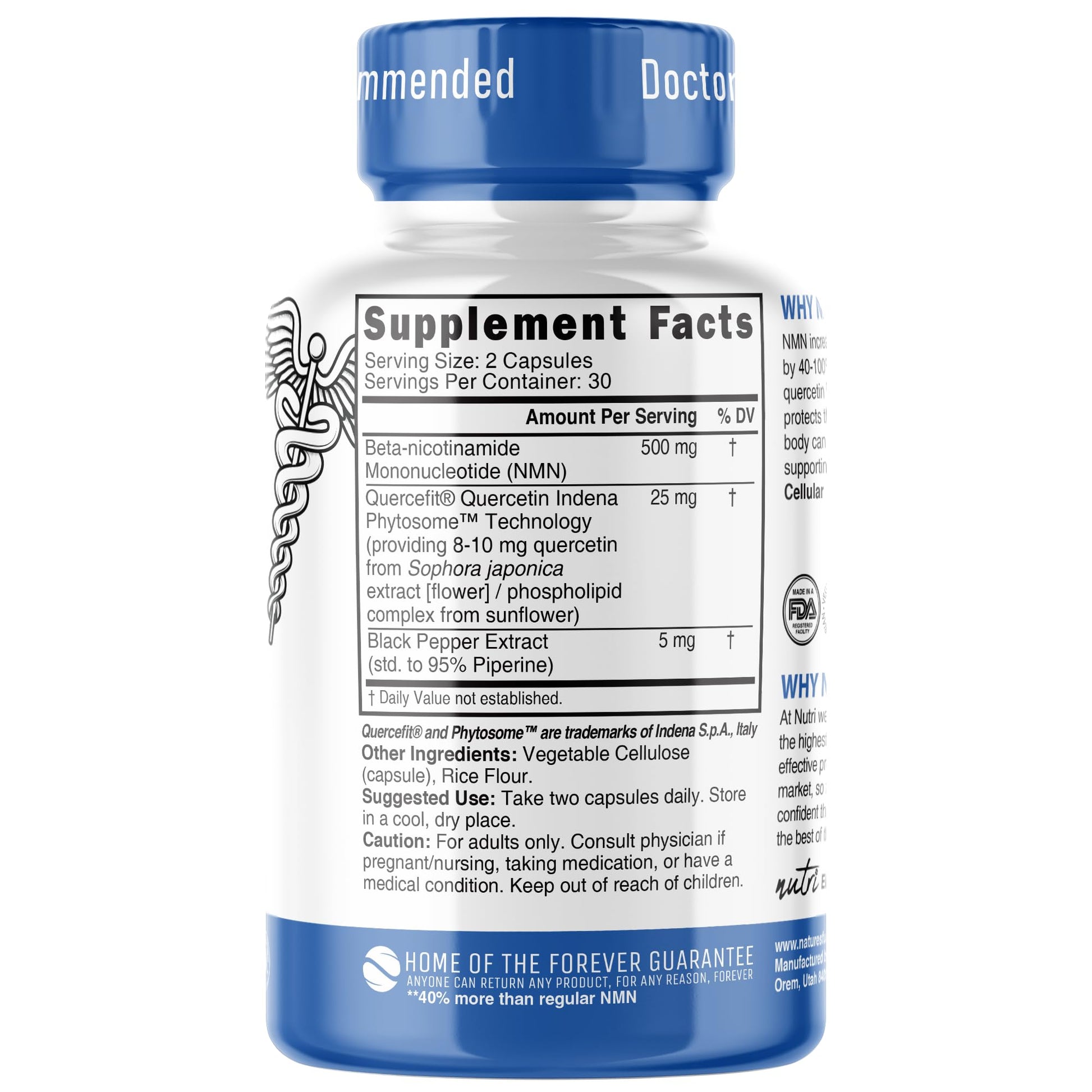 NMN Supplement 500mg NAD Supplement - Nutri Ultra High Absorption Stabilized NMN Nicotinamide Mononucleotide, 40% More NAD+ with Quercetin Phytosome & Black Pepper - mnm supplement (60 Capsules) Nature's Fusions buy supplements canada
