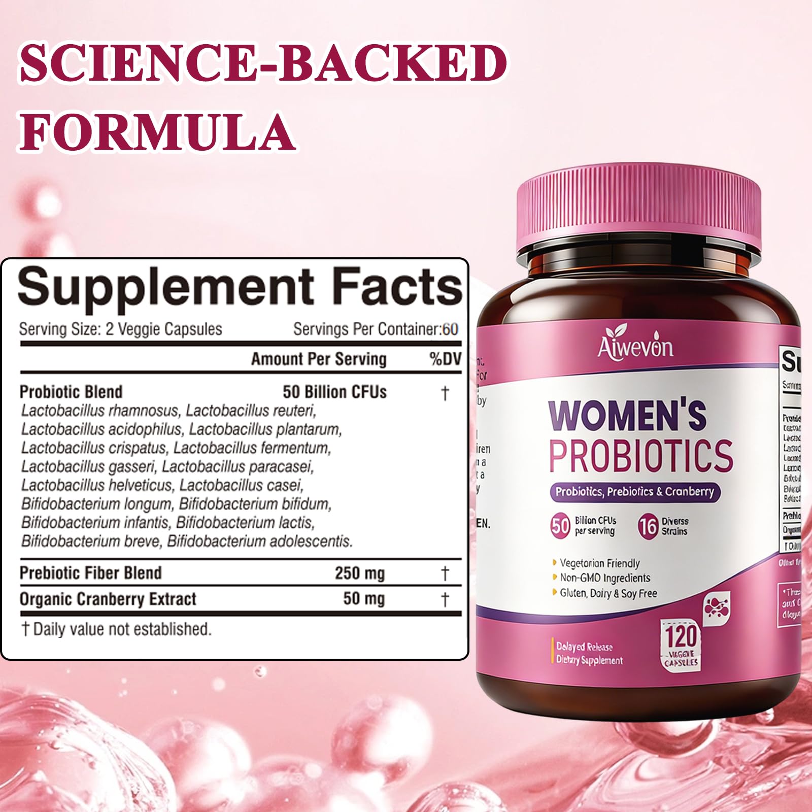Women Probiotics 50 Billion CFU: Probiotics for Women with Prebiotics & Cranberry, 16 Strain Probiotic Supplement for Digestive Gut Health, Vaginal & Urinary Tract Support Aiwevon buy supplements canada