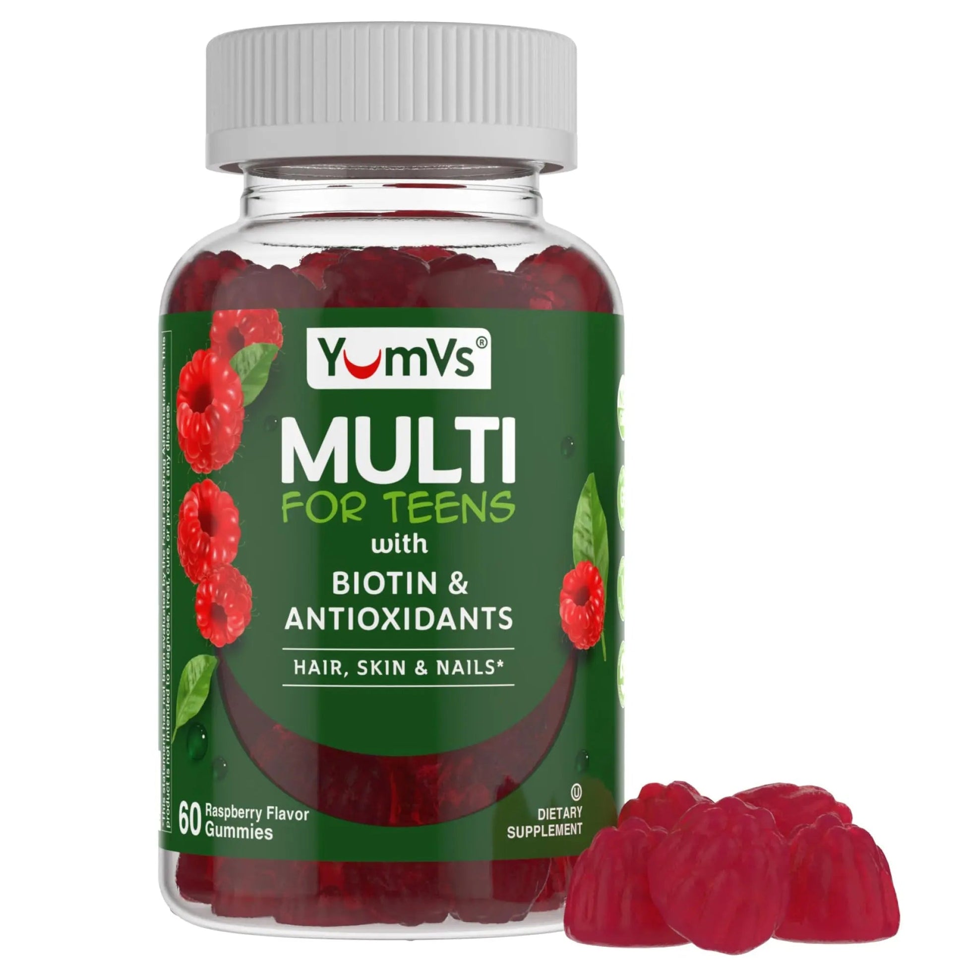 YumVs Teen Multivitamin Gummies with Biotin and Antioxidants - Raspberry Flavor - Hair Skin Nails Support - Kosher Teenager Vitamins YUM-V'S buy supplements canada