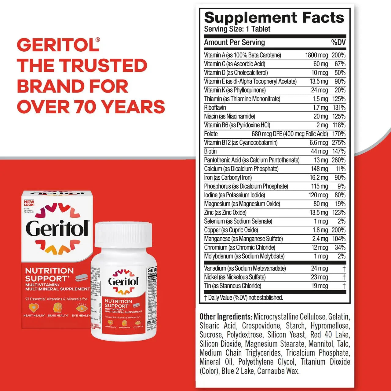 Geritol, Multivitamin Supplement, Contains Antioxidants, Vitamins B, C, E & D and Iron, 27, Minerals, Gluten-Free Geritol buy supplements canada