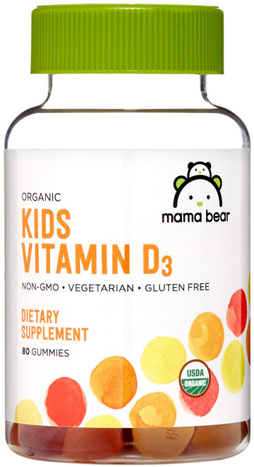 Amazon Brand - Mama Bear Organic Kids Vitamin D3 25 mcg (1000 IU) Gummies per serving, Bone and Immune Health, Strawberry, 80 Count Mama Bear buy supplements canada