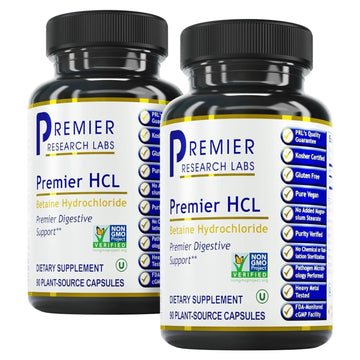 Premier Research Labs Premier HCL - Betaine HCL, Betaine Hydrochloride Supplement for Optimal Digestive Function, Nutrient Absorption, Betaine-HCL for Low Stomach Acid- 90 Vegetarian Capsules (2 Pack) Premier Research Labs buy supplements canada