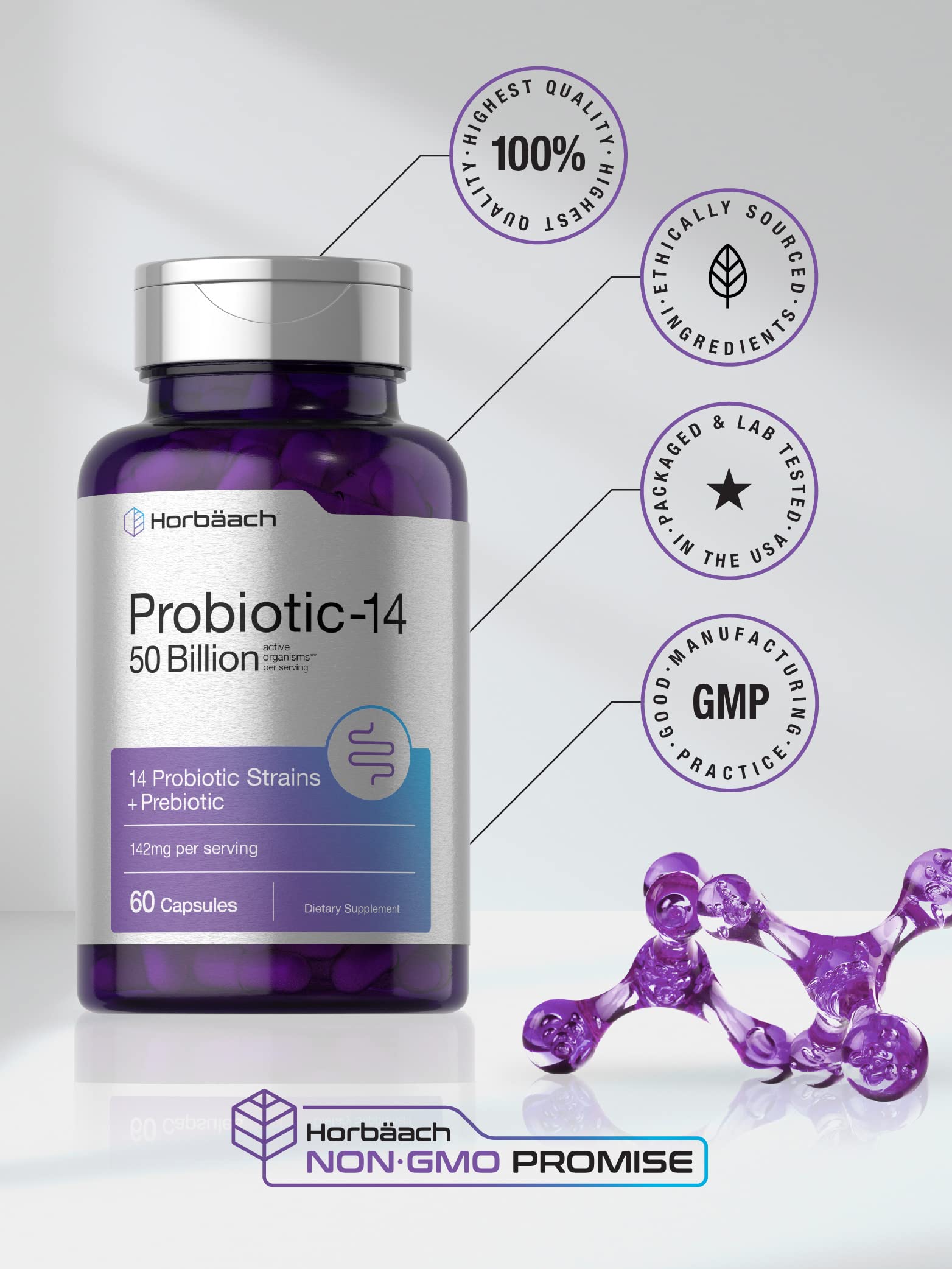Horbäach Probiotics with Prebiotics | 60 Capsules | 50 Billion Active Organisms | Non-GMO Horbäach buy supplements canada