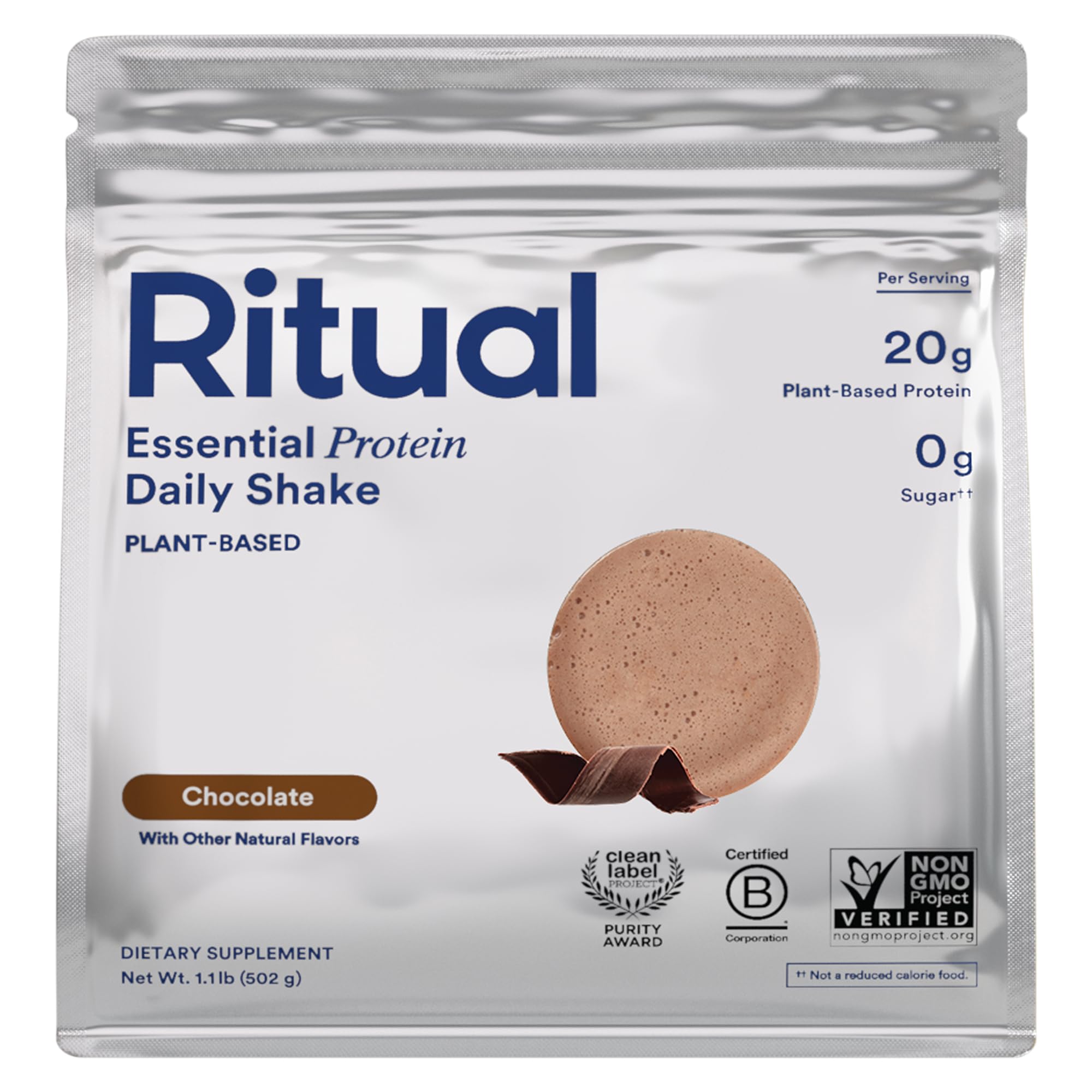 Ritual Pea Protein Powder with BCAA: 20g Organic Vegan Plant-Based Protein from Regenerative Farms in North America, Complete Amino Acid Profile, Gluten Free, Sugar Free‡, Dairy Free, Chocolate, 1 Lbs Ritual buy supplements canada