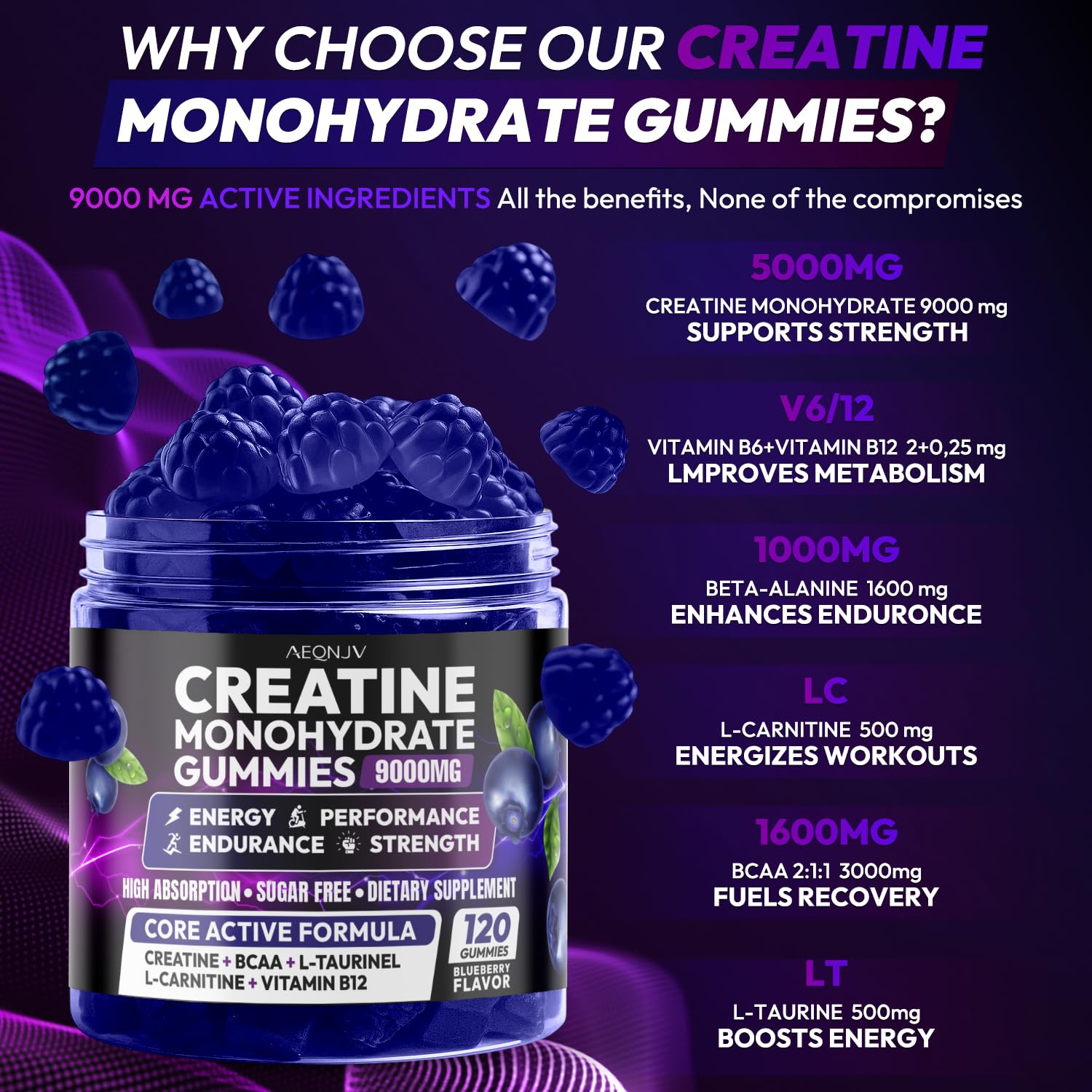 AEQNJV Creatine Gummies Monohydrate Complex for Men & Women, 9000MG Creatine Pre-Workout Supplement Enhance Muscle Strength Recovery Cognitive Health & Memory, 120 Gummies Sugar Free Vegan Non-GMO AEQNJV buy supplements canada