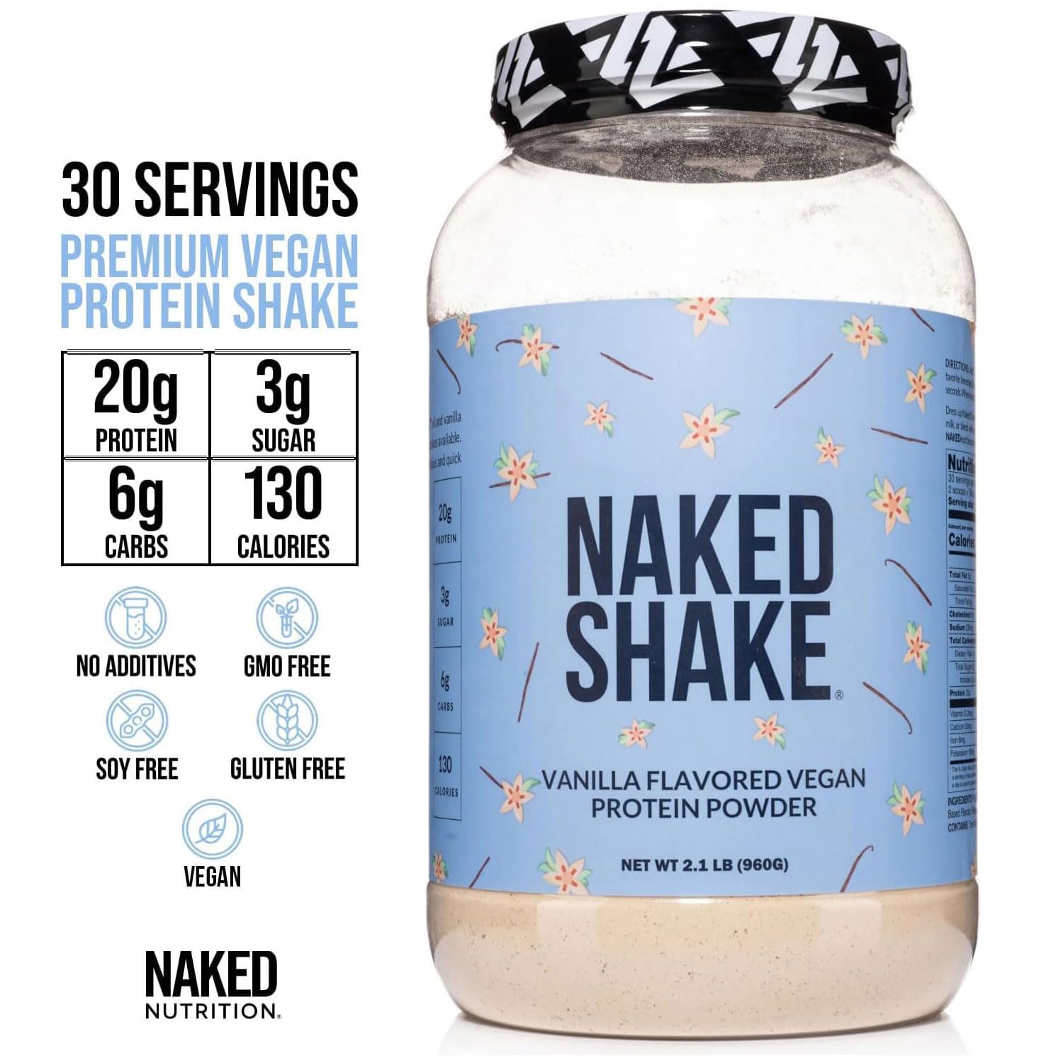 NAKED Shake - Vanilla Protein Powder - Plant Based Protein Shake with Mct Oil, NSF Certified, Gluten-Free, Soy-Free, No Gmos Or Artificial Sweeteners - 30 Servings NAKED buy supplements canada