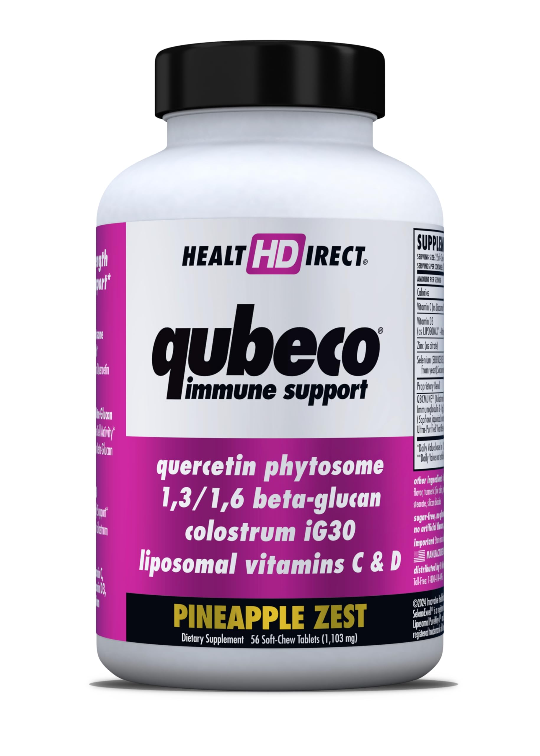 HEALTH DIRECT - Qubeco Immune Support with Vitamin D3, Liposomal Vitamin C, Quercetin, Beta-Glucan, Colostrum, Zinc, Selenium - Clinical Strength – 56 Soft Chew Tabs - 28 Day Supply - Pineapple Zest HEALTH DIRECT buy supplements canada
