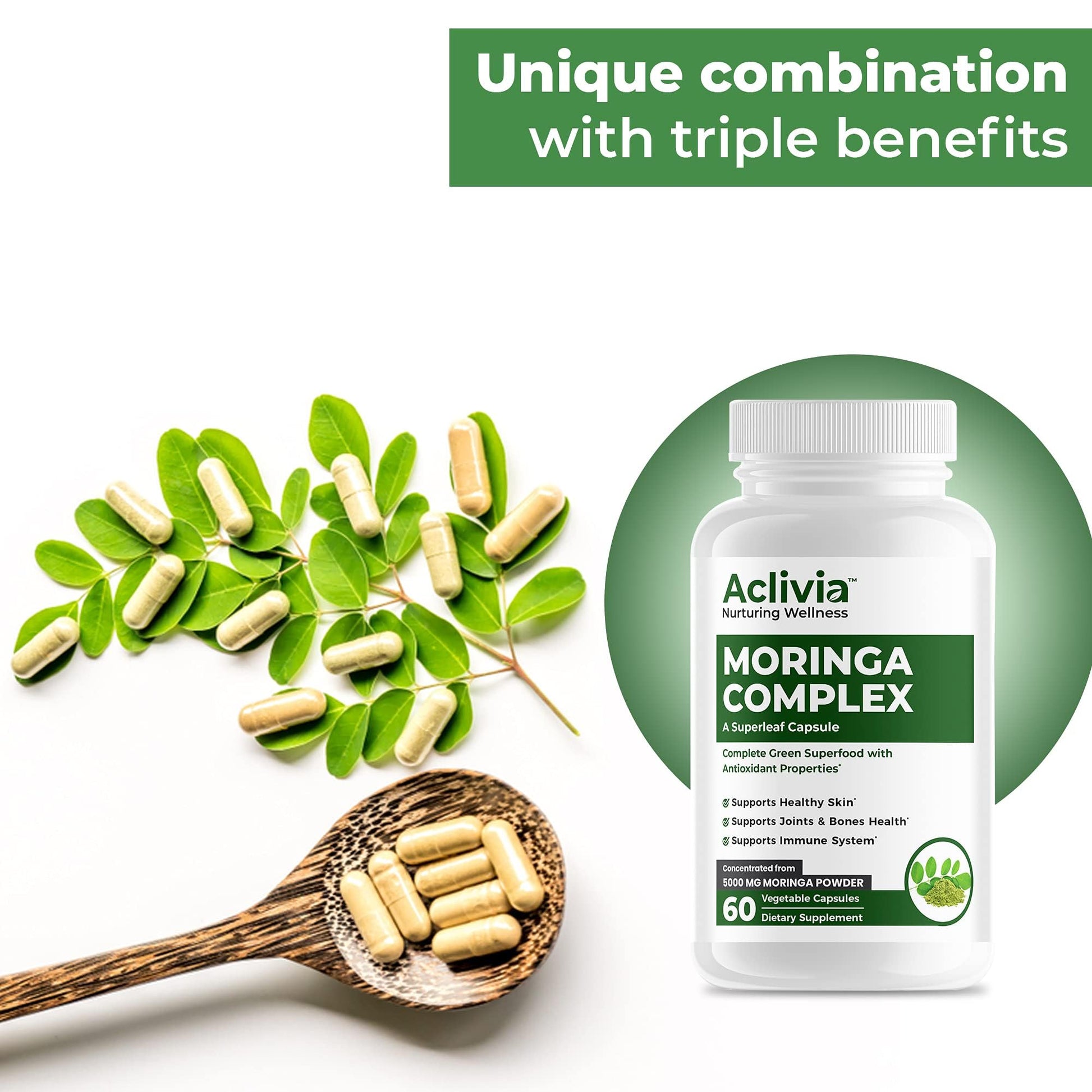 Aclivia - Moringa Complex - Maximum Strength Moringa Oleifera Leaf & Seed Supplement - Superfood Capsules with Antioxidant Properties - 5000mg - 60 Capsules Aclivia buy supplements canada
