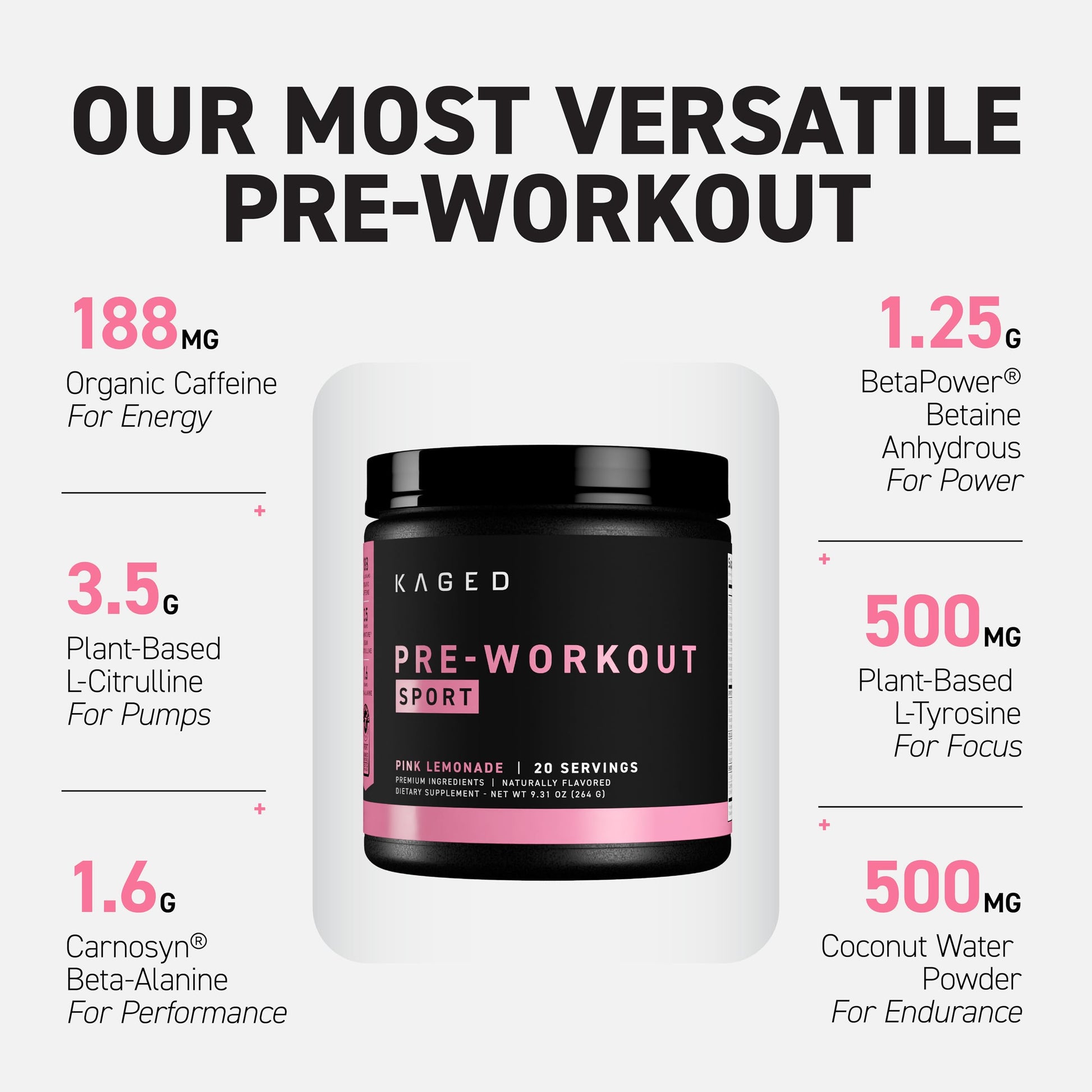 Kaged Sport Pre Workout Powder for Men & Women, Pink Lemonade, Sport Certified, 188mg Caffeine, Nitric Oxide, Beta Alanine, 20 Servings Kaged buy supplements canada