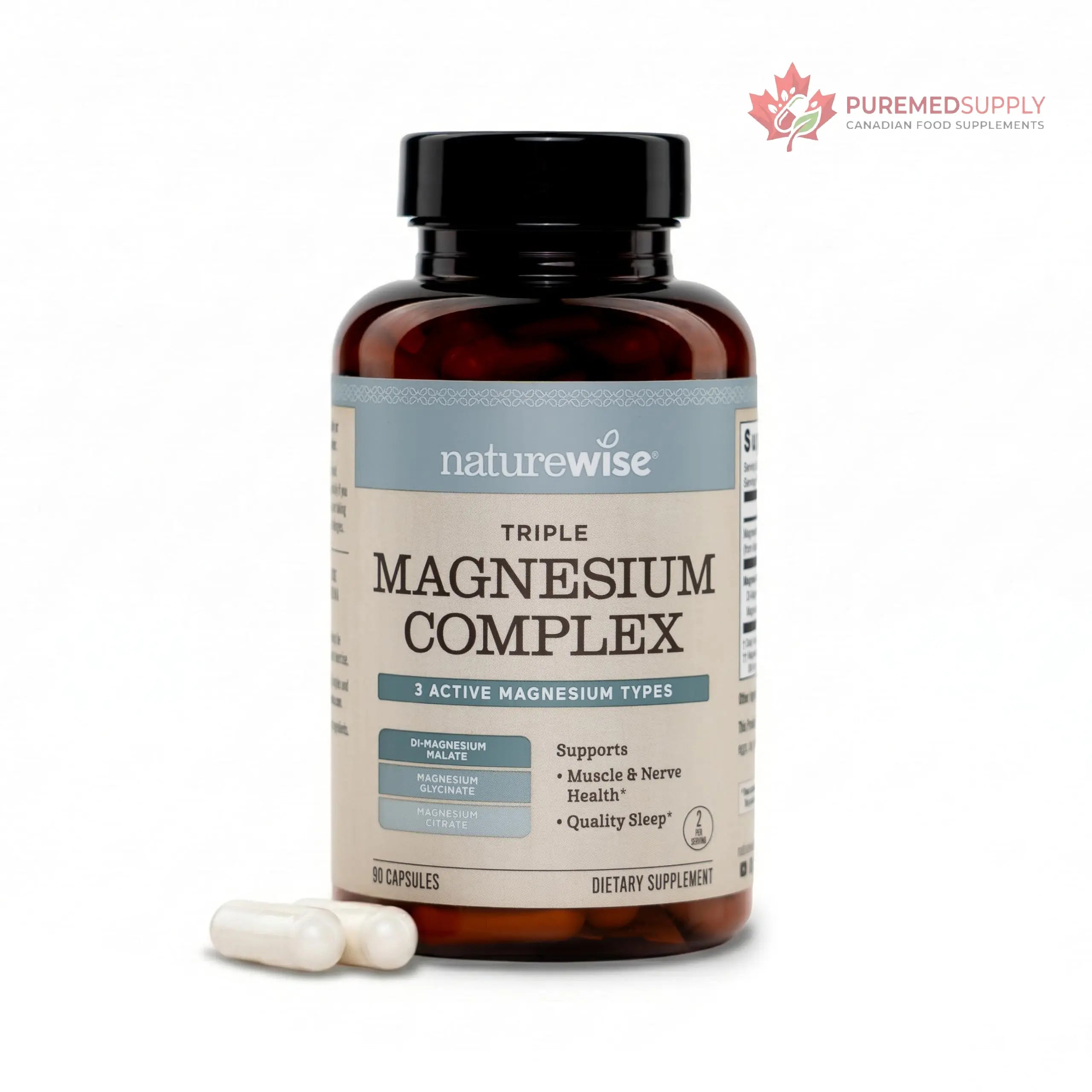 NatureWise Triple Magnesium Complex - High Absorption Magnesium Glycinate + Malate + Citrate for Muscle Nerve & Sleep Support - Vegan 90 Capsules NatureWise buy supplements canada