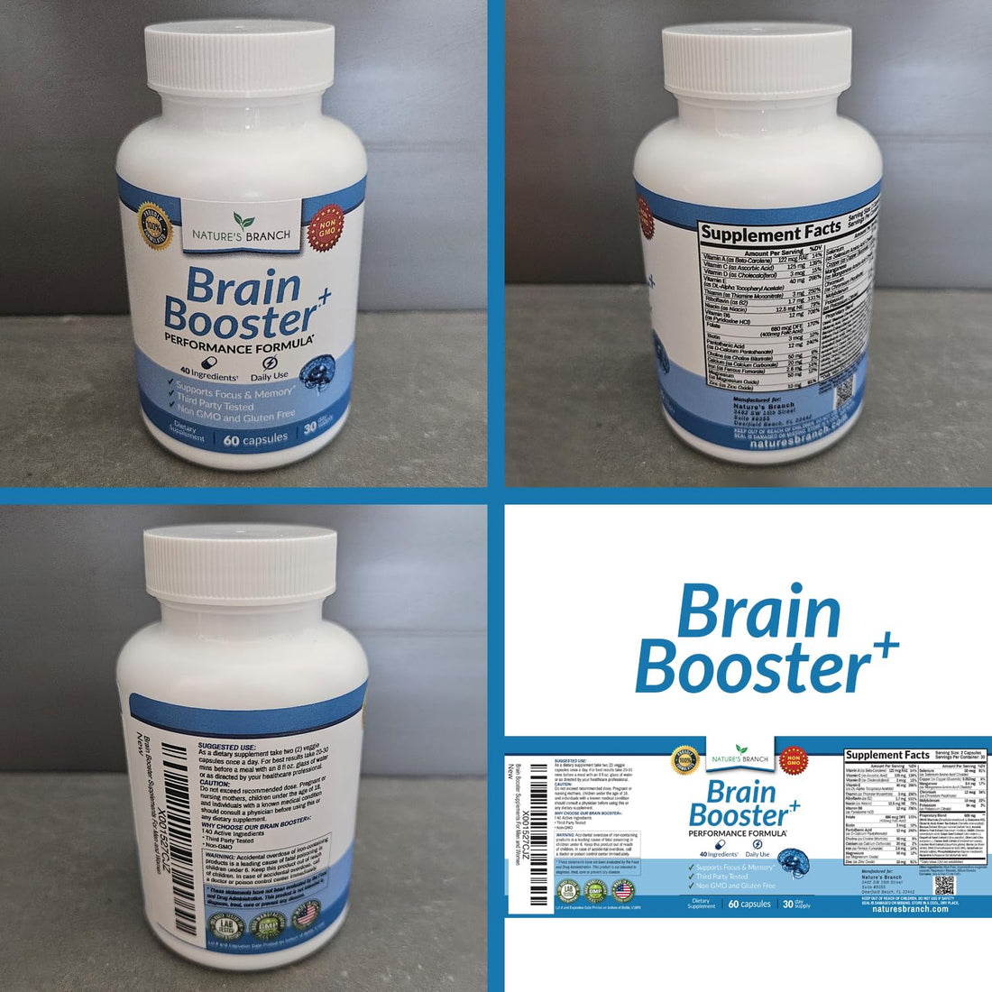 40-in-1 Brain Booster Supplement for Focus, Memory, Clarity, Energy | Advanced Vitamins Plus eBook | for Men & Women, Cognitive Function Nootropic Support with DMAE, Mind Health Formula | 60 Capsules NATURE'S BRANCH buy supplements canada