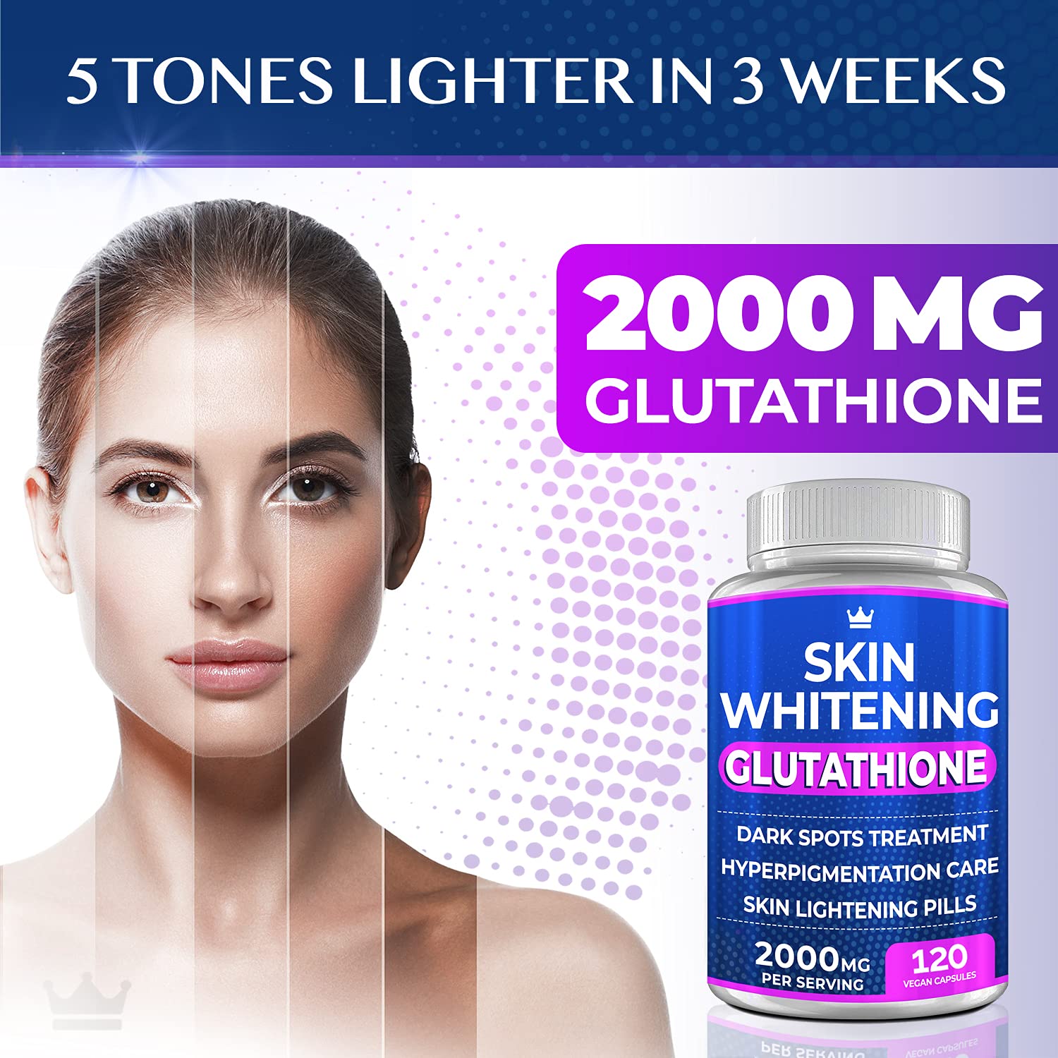Glutathione Whitening Pills - 120 Capsules 2000mg Glutathione - Effective Skin Lightening NORTHERN CROWN COSMETICS buy supplements canada