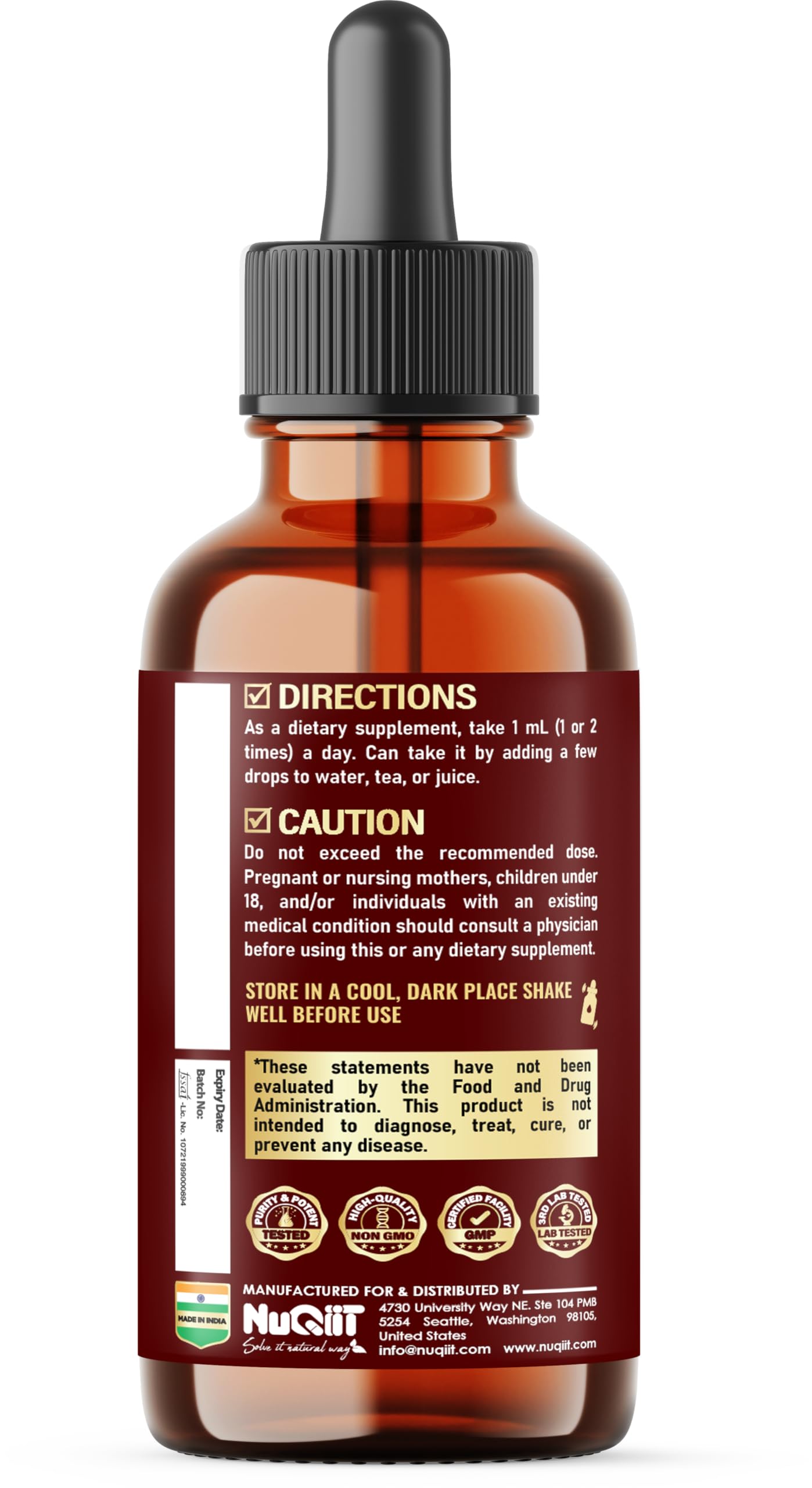 NUQIIT 17in1 Rhodiola Rosea Liquid Drops Tincture w/Ashwagandha Magnesium, L-Theanine. Ultra Rhodiola Cortisol Supplement, Rhodiola Root for Mood, Energy - 1 FL Oz - 60 Day Supply NUQIIT buy supplements canada
