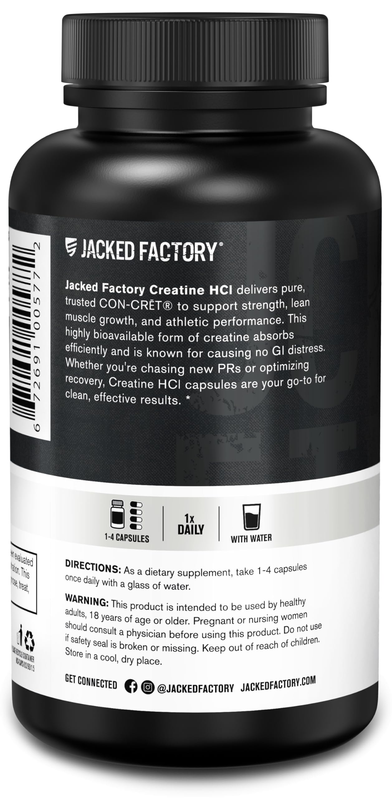 Jacked Factory Creatine HCl Capsules - CON CRET Creatine Pills 750mg - Lean Muscle Growth & Recovery, Boost Strength & Endurance, No Bloating or Cramps - 120 Capsules Jacked Factory buy supplements canada