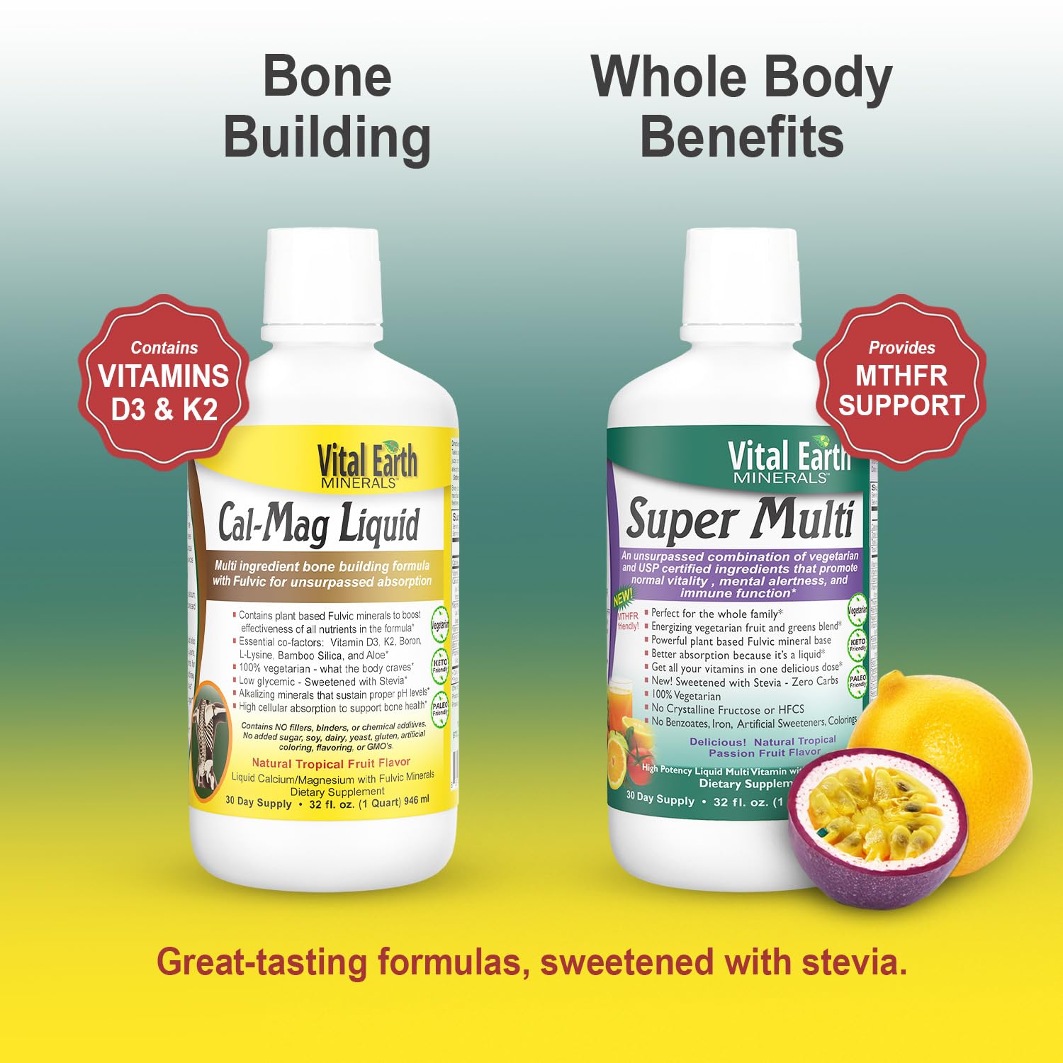Vital Earth Minerals Bone & Wellness Support – Cal Mag Liquid + Super Multi, Liquid Multivitamins, MTHFR Support, 32 Oz Ea Vital Earth Minerals buy supplements canada