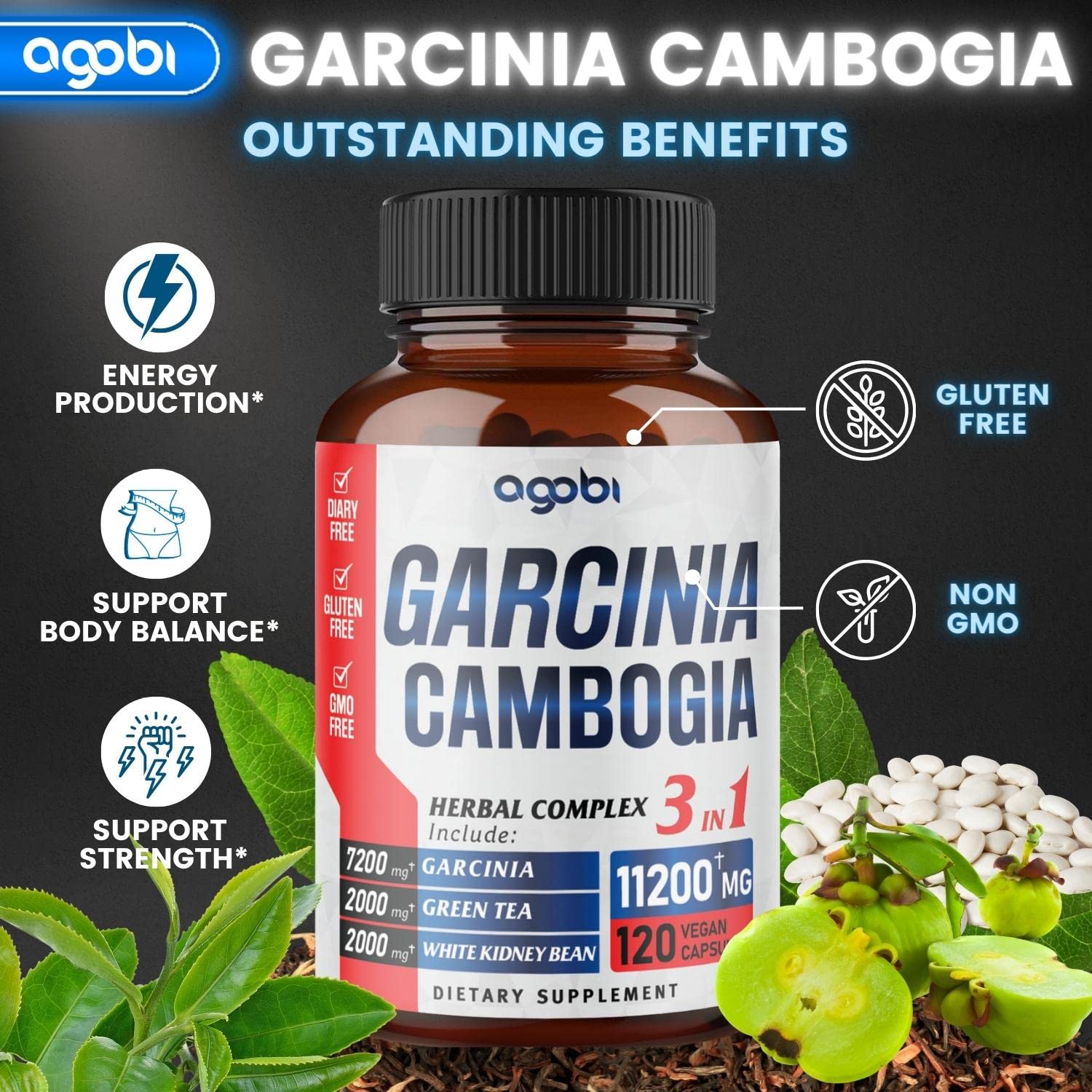 agobi 3in1 Garcinia Cambogia Extract Capsules - 11200mg Herbal Supplement for Body Health agobi buy supplements canada