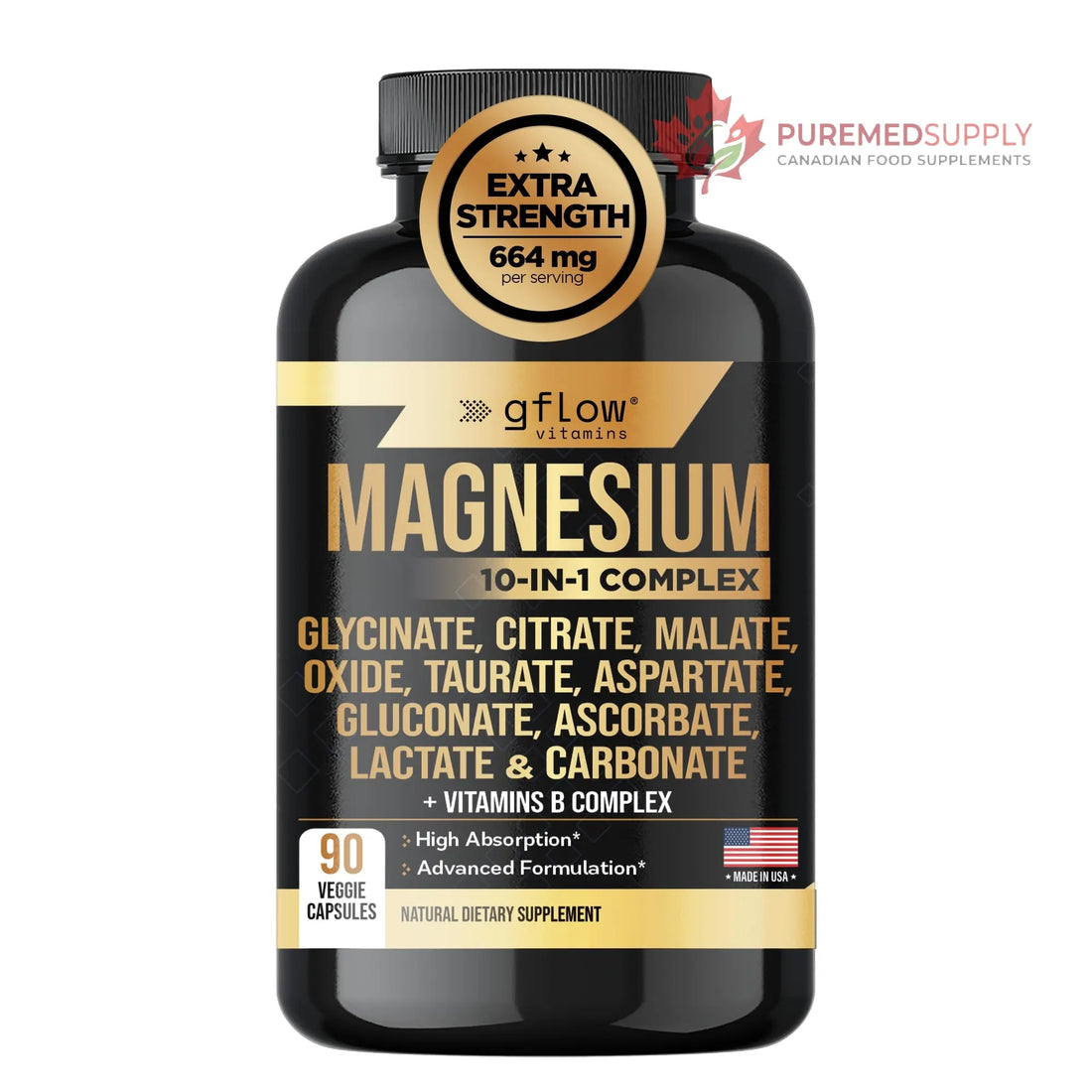 gflow vitamins Magnesium Complex Supplement - 10 Active Forms, Glycinate, Citrate, Malate, Oxide, Taurate, Aspartate, Gluconate, Ascorbate, Lactate, Carbonate, Plus More with Vitamin C B1 B2 B6 B12 gflow vitamins buy supplements canada