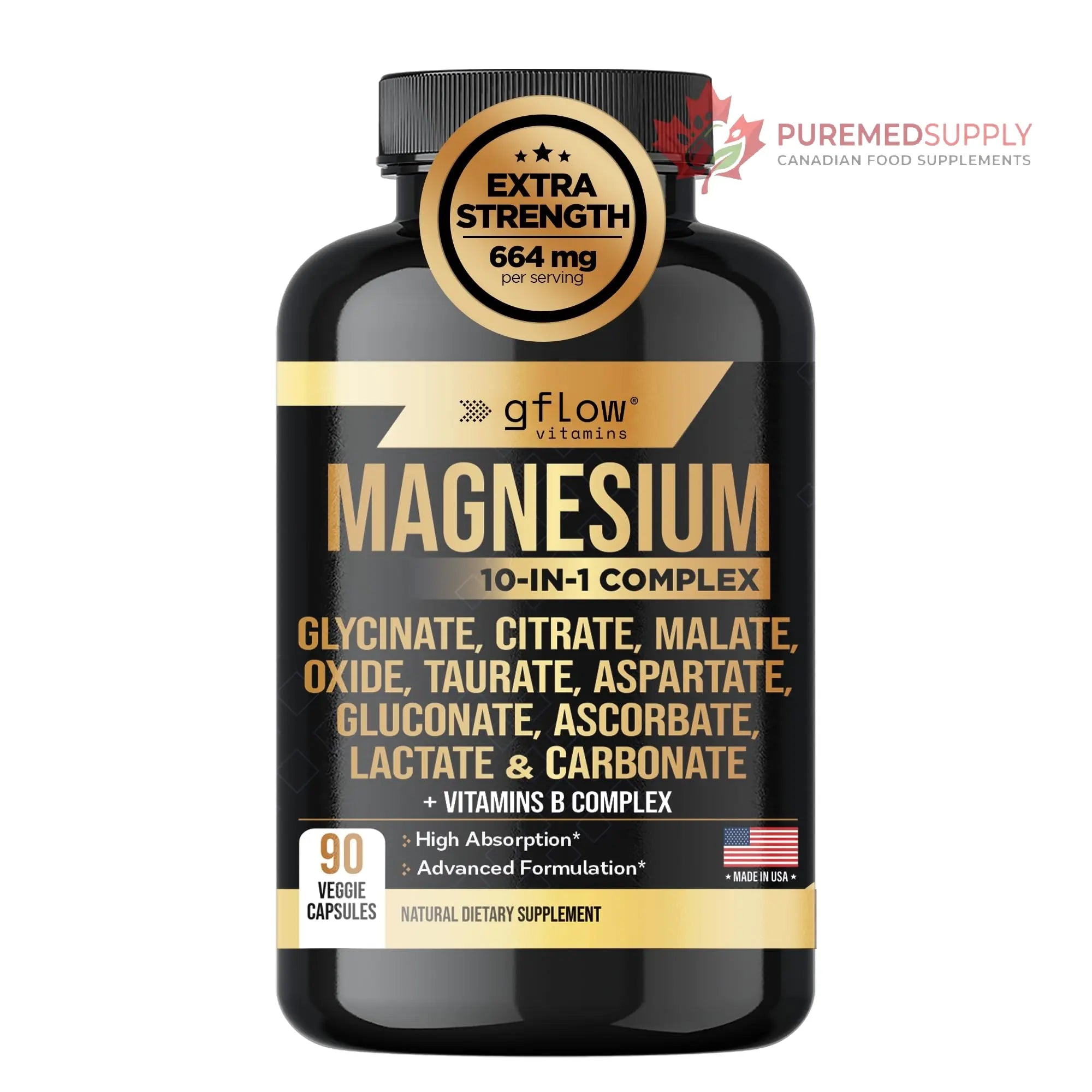 gflow vitamins Magnesium Complex Supplement - 10 Active Forms, Glycinate, Citrate, Malate, Oxide, Taurate, Aspartate, Gluconate, Ascorbate, Lactate, Carbonate, Plus More with Vitamin C B1 B2 B6 B12 gflow vitamins buy supplements canada