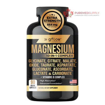gflow vitamins Magnesium Complex Supplement - 10 Active Forms, Glycinate, Citrate, Malate, Oxide, Taurate, Aspartate, Gluconate, Ascorbate, Lactate, Carbonate, Plus More with Vitamin C B1 B2 B6 B12 gflow vitamins buy supplements canada