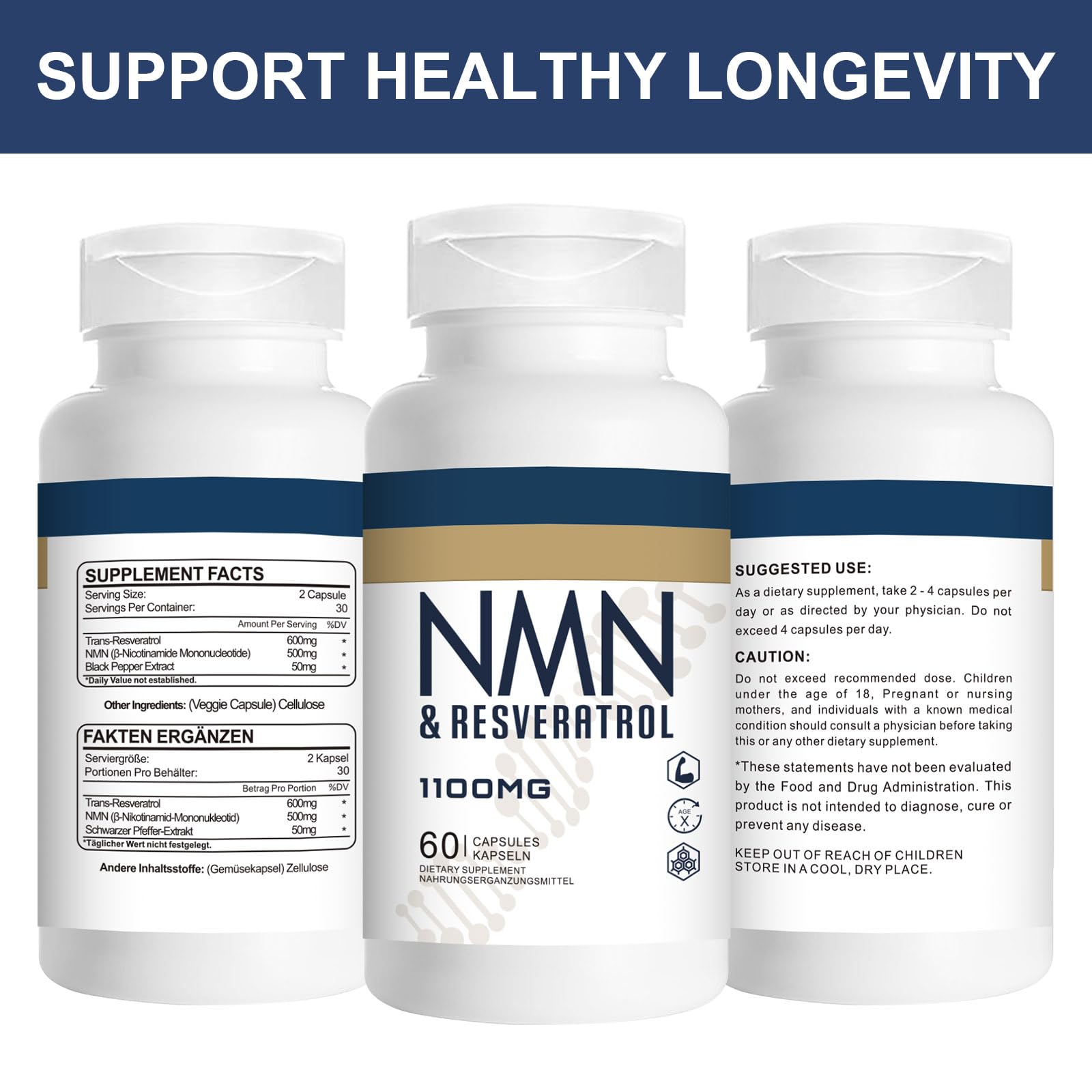 Jeaderly 1100mg NMN & Trans-Resveratrol, 3-in-1 Supplement, 60 Veggie Capsules – Supports NAD+ Boost*, Cellular Energy, Immune Function, Muscle Health & Anti-Aging, 30-Day Supply Jeaderly buy supplements canada