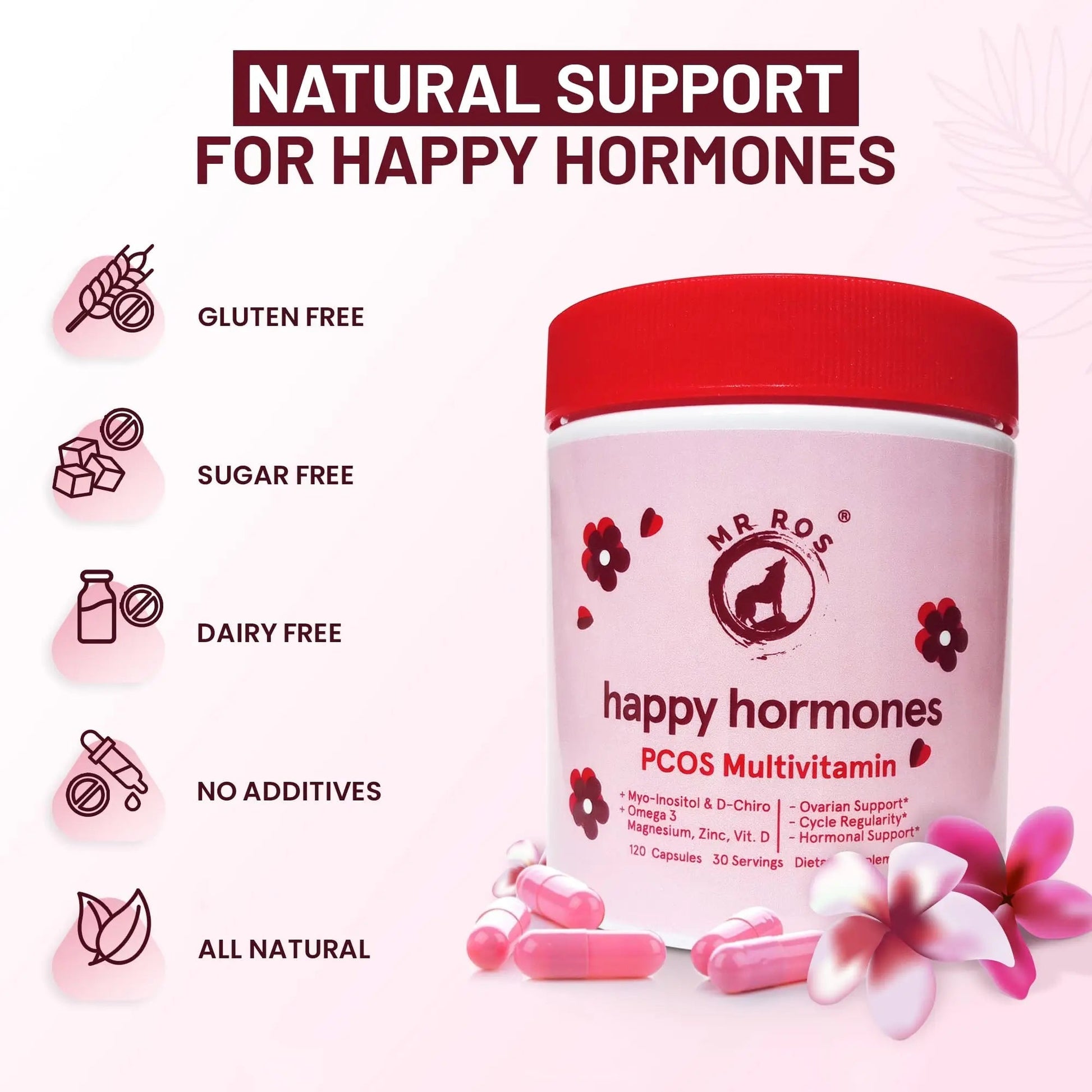 Mr Ros PCOS Multivitamin for Women – Happy Hormones Formula – Myo & D-Chiro Inositol 40:1, Omega-3, Vitamin D3, Zinc & Magnesium Mr Ros buy supplements canada