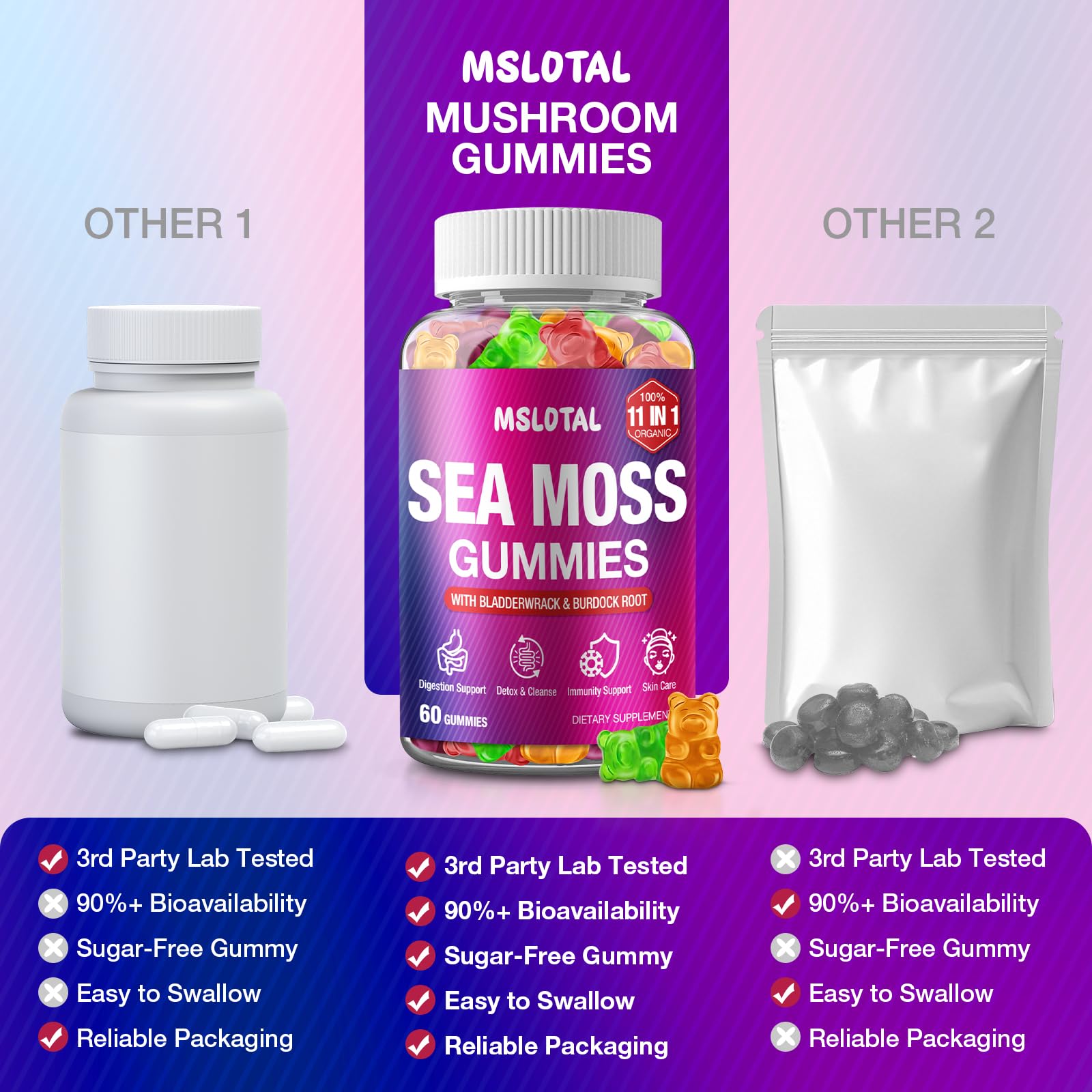 MSLOTAL Irish Sea Moss Gummies with Black Seed Oil, Ashwagandha Bladderwrack and Burdock Root, Organic Sea Moss Gummies for Women and Men with Shilajit, Immune Support, Vegan, 120 Gummies Totalss MSLOTAL buy supplements canada