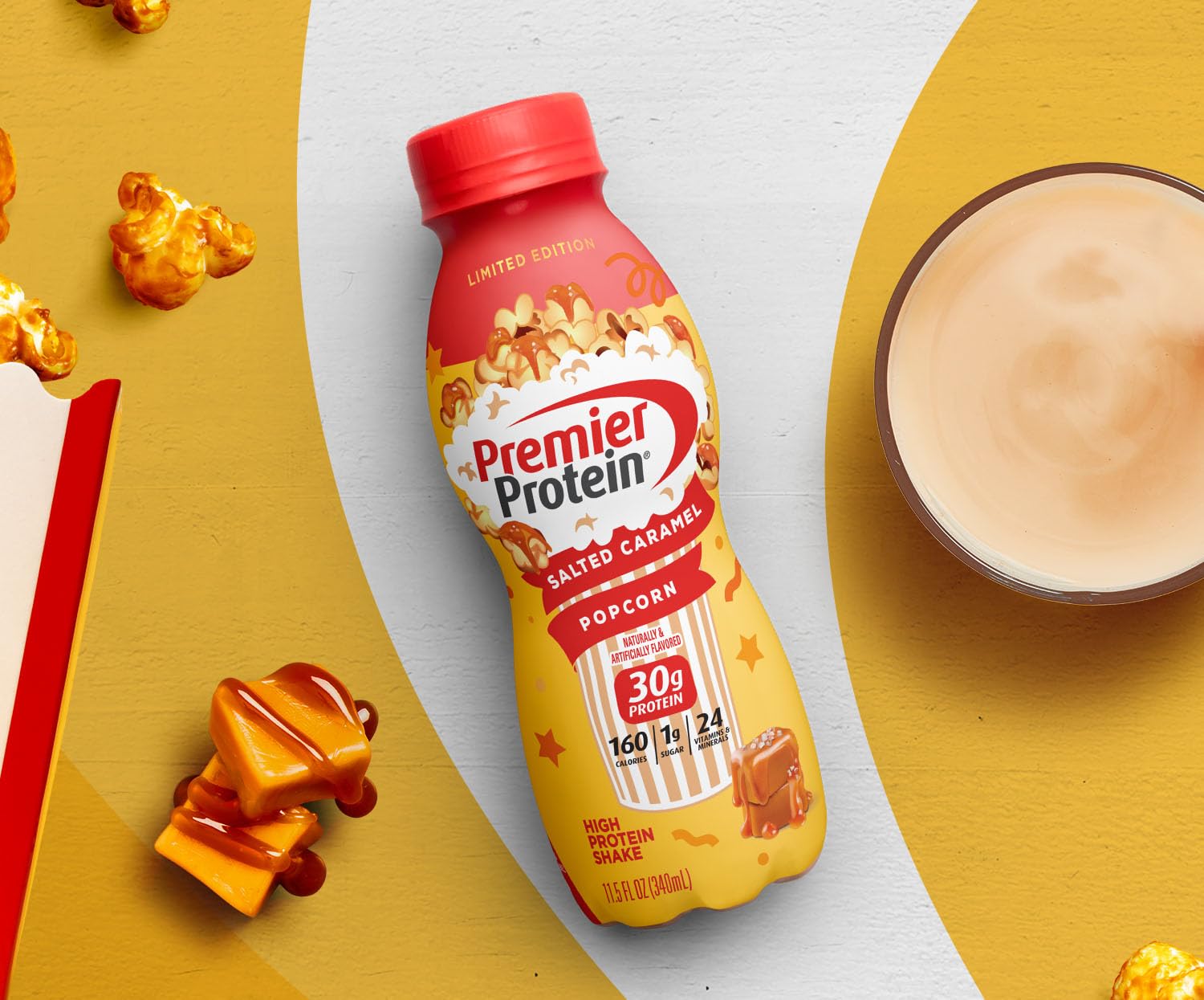 Premier Protein Shake Limited Edition Salted Caramel Popcorn, 30g 1g Sugar 24 Vitamins Premier Protein buy supplements canada