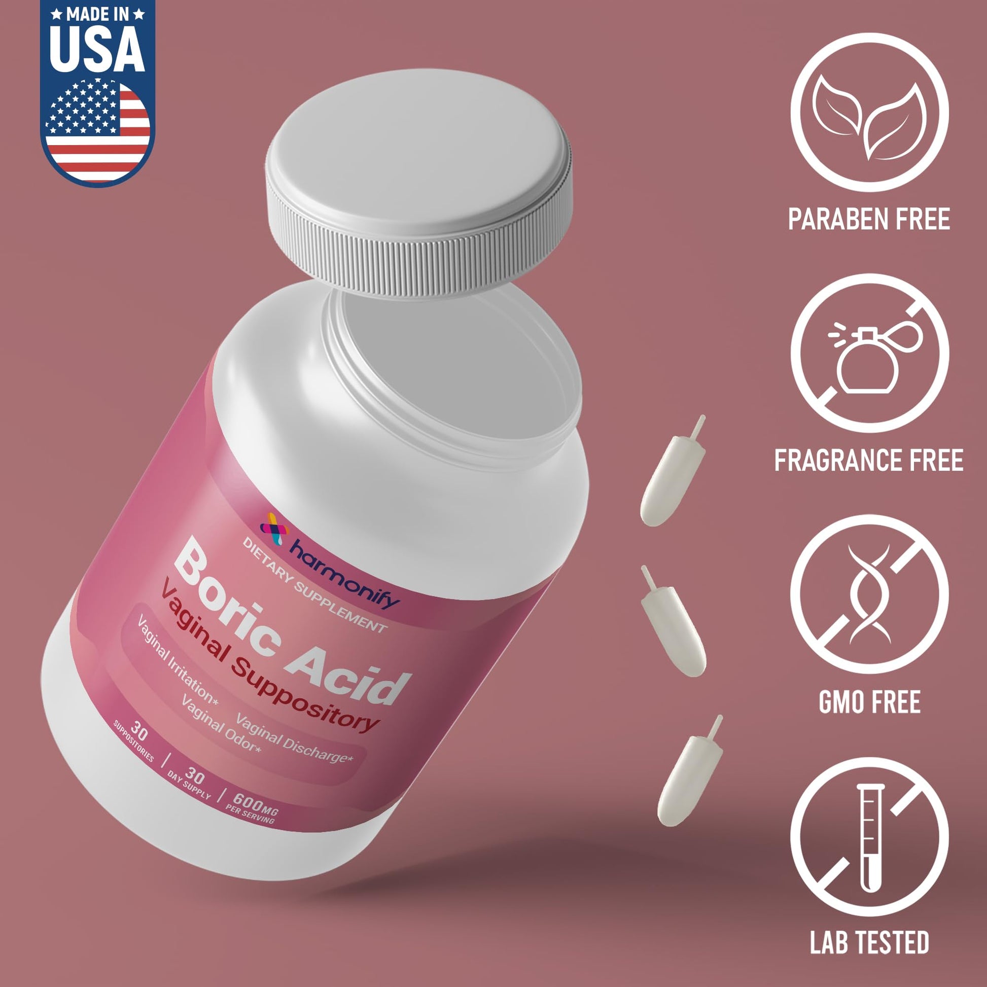 Boric Acid Suppositories for Women 600 mg, Pure Boric Acid pH Balance for Women & Vaginal Odor Control – 30 Suppositories, Made in USA HARMONIFY buy supplements canada