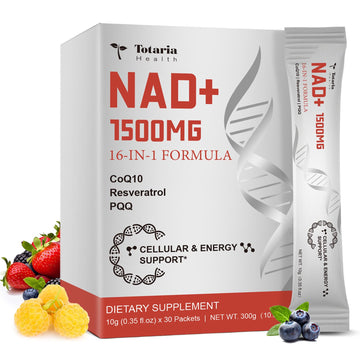 Totaria NAD Liquid Supplement 1500mg for Men & Women, Extra Strength NAD+, Resveratrol, PQQ, CoQ10, 16-in-1 Formula with Nicotinamide Riboside for Anti Aging, Energy, Immune, Focus (30 Packets) Totaria buy supplements canada