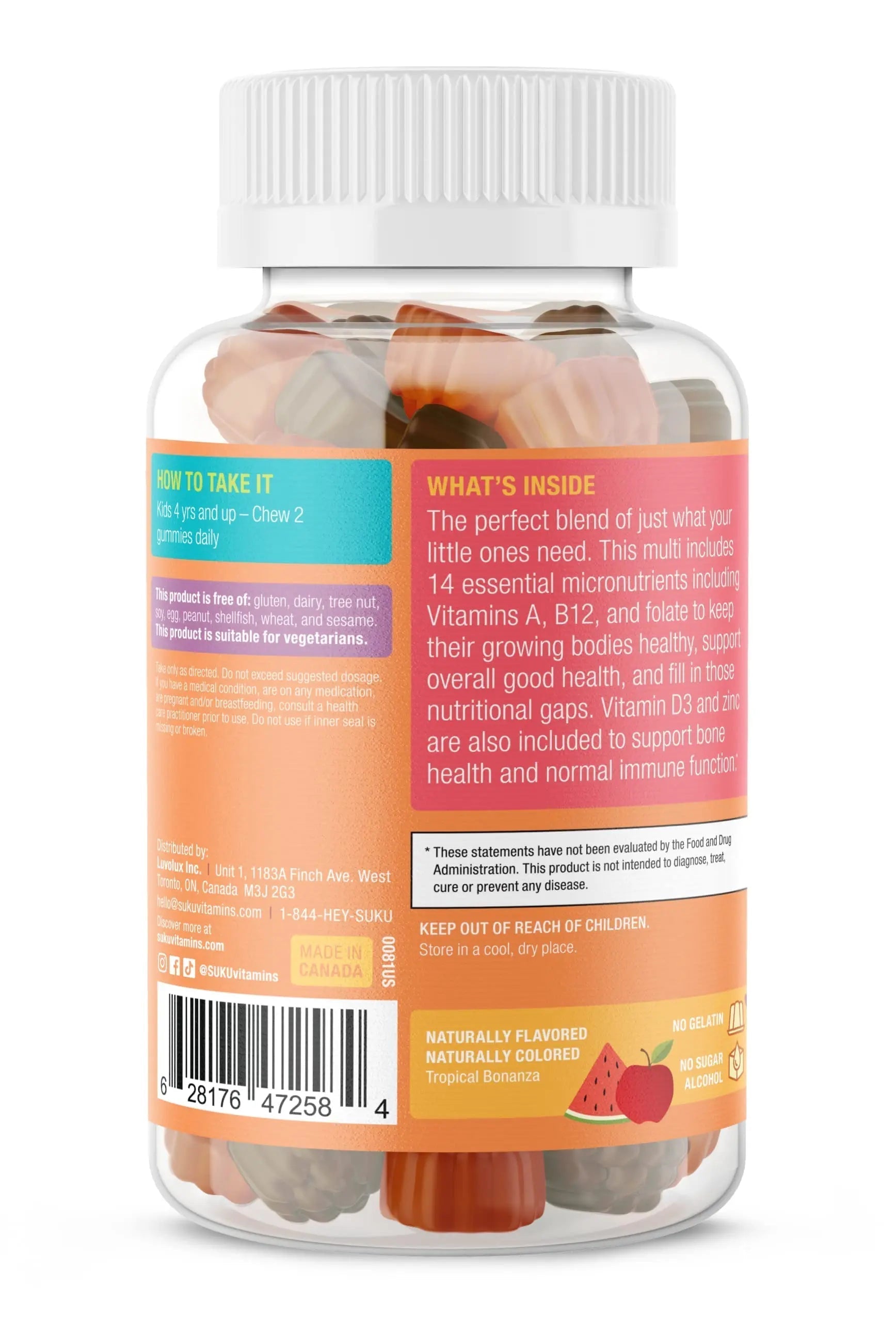SUKU The Complete Kids Multivitamin Gummies – Vitamins A, C, D, E, B6, B12, Folate & Zinc – Immune Support SUKU buy supplements canada