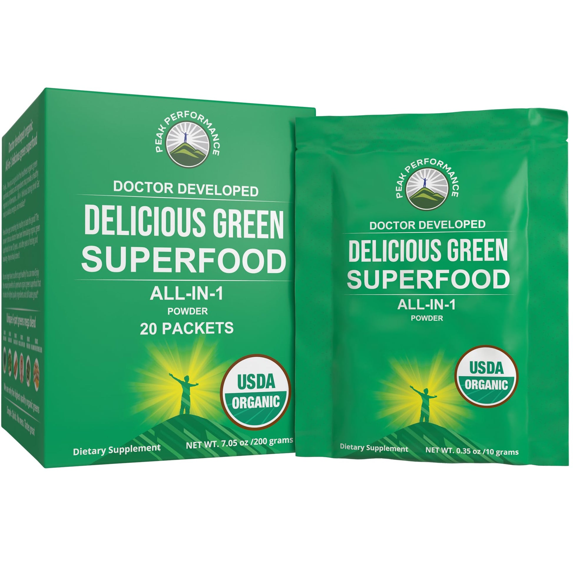 Peak Performance Organic Greens Superfood Powder Single Serve Travel Packets. Best Tasting Organic Green Juice Super Food with 25+ All Natural Ingredients for Max Energy. (20 Pack) Peak Performance buy supplements canada