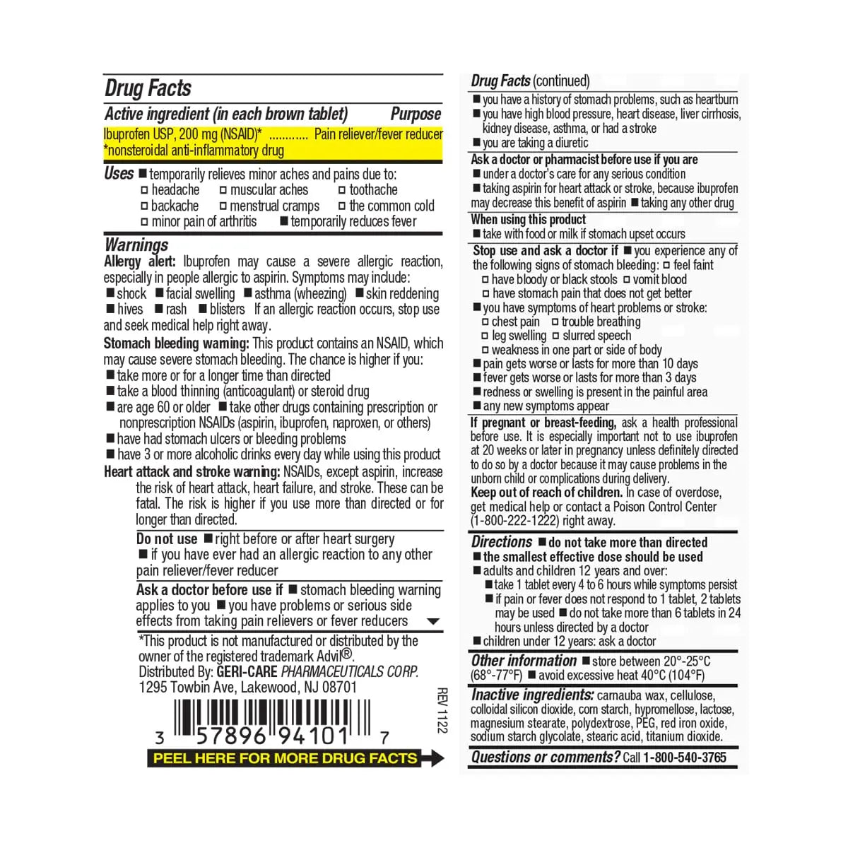 Geri Care IBUPROFEN Pain Relief Tablets (100 Count) GeriCare buy supplements canada