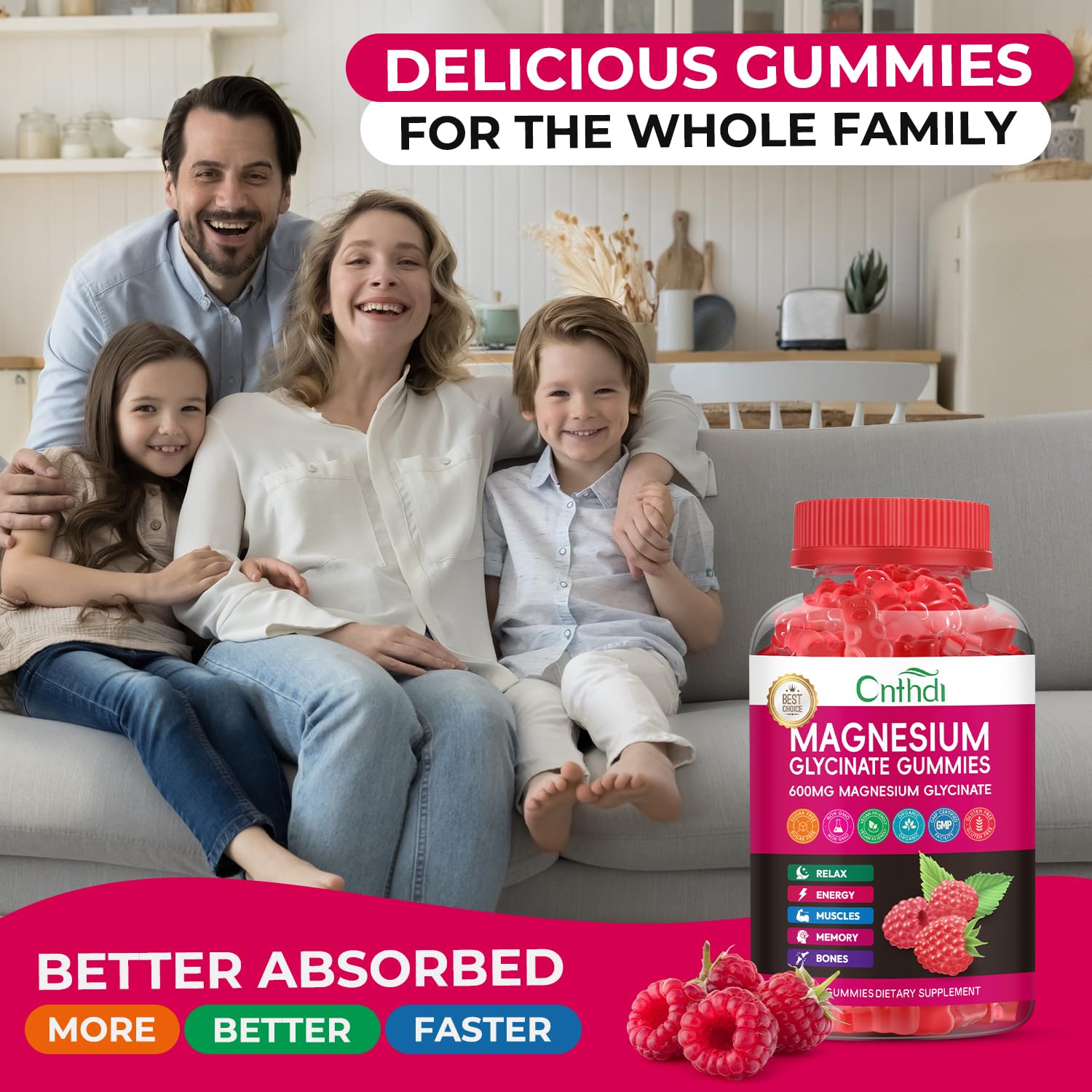Magnesium Glycinate Gummies 600mg, High Absorption Magnesium Gummies, Black Currant Oil, Calcium, Vitamin B6, Sugar Free Chews for Adults & Kids Relaxation, Stress Relief, Night Rest CNFHDI buy supplements canada