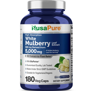 NusaPure White Mulberry Leaf Extract 10:1 Extract, 500 mg Equivalent to 5000mg 180 Veg Caps (Vegan, Non GMO Bioperine) NusaPure buy supplements canada