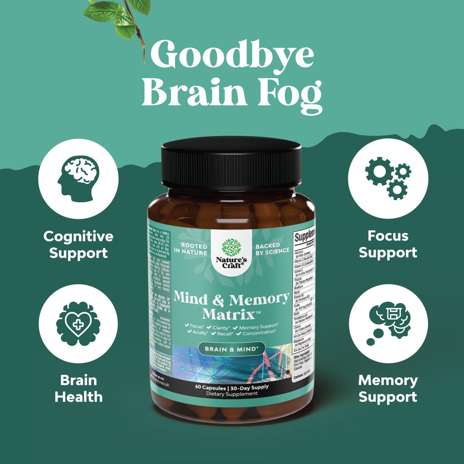 Advanced Brain Supplement for Memory and Focus - Nootropics Brain Support Supplement with Memory and Focus Vitamins for Adults of All Ages - for Brain Fog Clarity Energy and Recall - 60 Count Natures Craft buy supplements canada