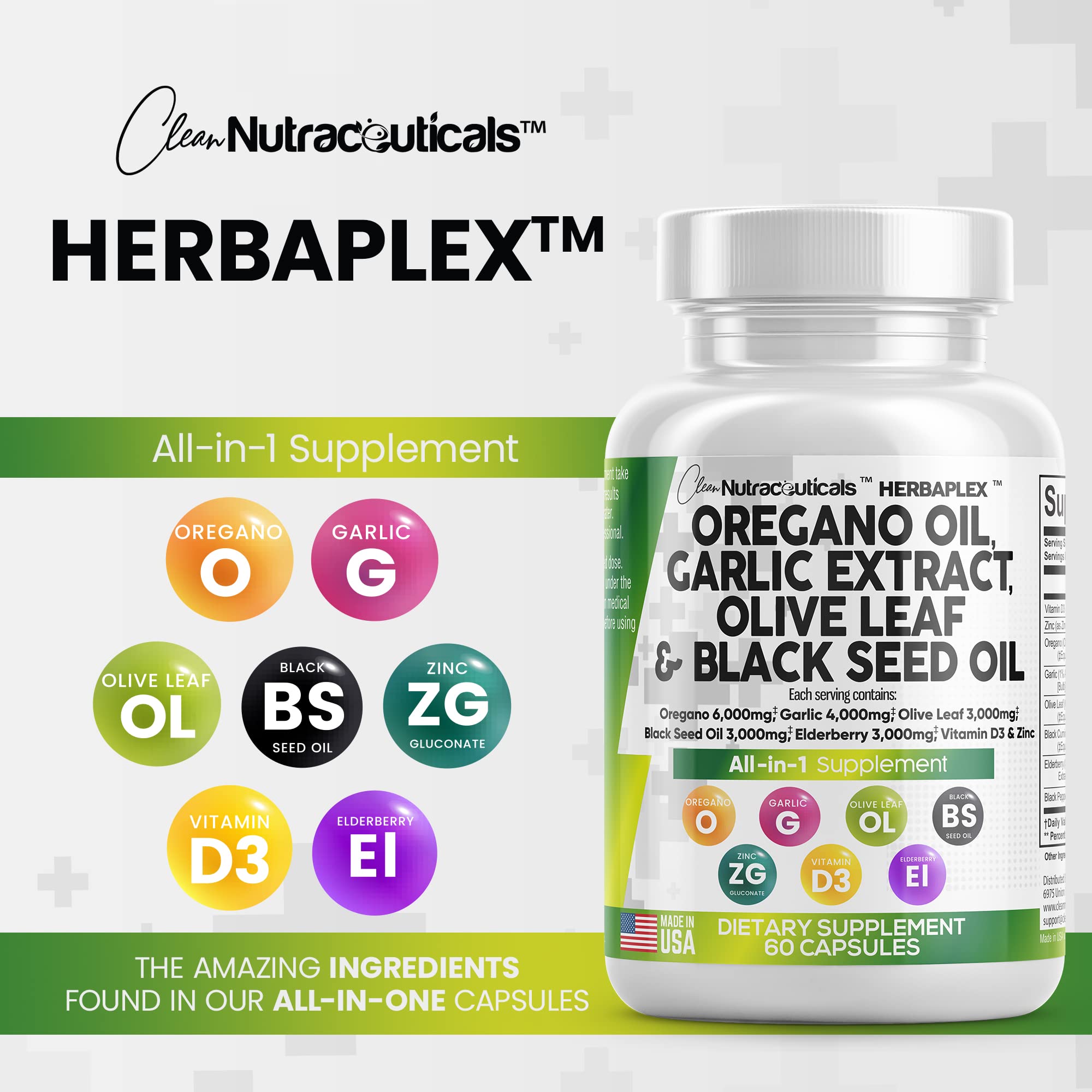Oregano Oil 6000mg Garlic Extract 4000mg Olive Leaf 3000mg Black Seed Clean Nutraceuticals buy supplements canada