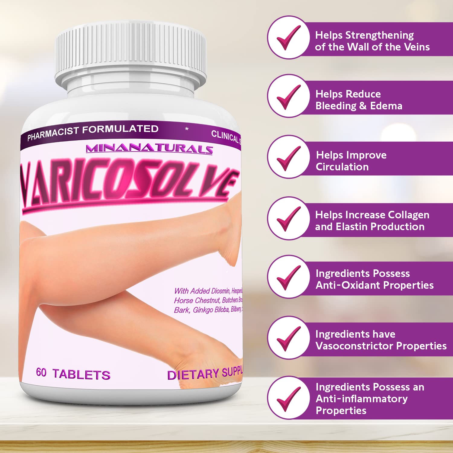 MINANATURALS VARICOSOLVE The Natural Supplement for Leg Veins. 60 Tablets MINANATURALS buy supplements canada