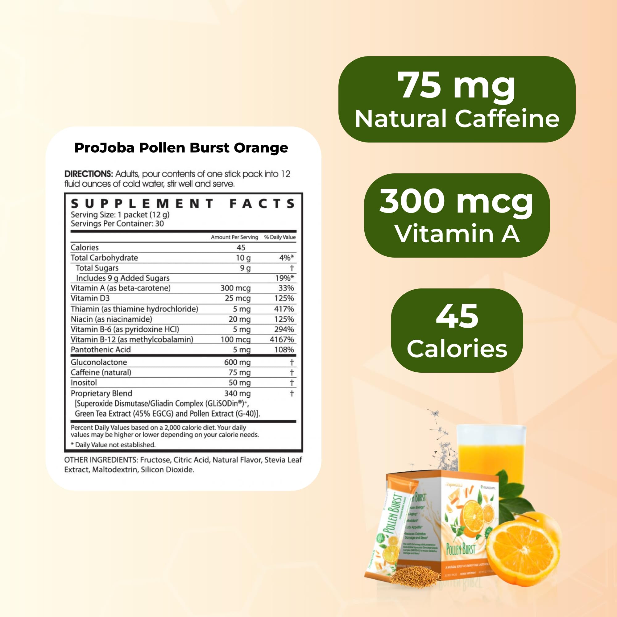 Youngevity ProJoba Pollen Burst™ - Clean Natural Energy Supplement w/Green Tea, Pollen Extract, GliSODin® - Increase Focus, Brain Boost, Endurance, Mental Clarity (30 Sticks) Youngevity buy supplements canada