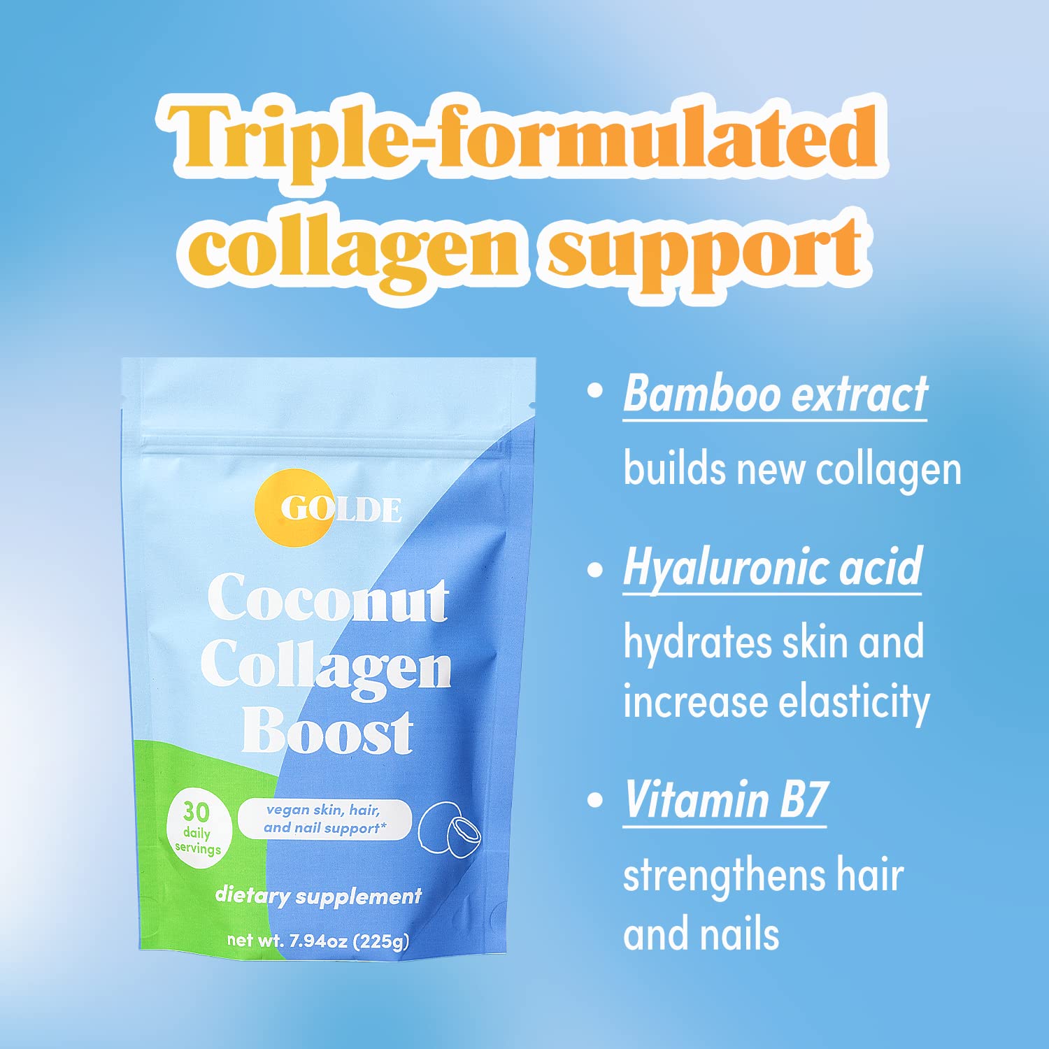 GOLDE - Collagen Boost Vegan Creamer - Vanilla Cream - Plant Based Collagen Supplement w/Hyaluronic Acid, Biotin, & Bamboo Extract - Zero Sugar - Supports Hair, Skin, & Nail Health - 15 Servings GOLDE buy supplements canada