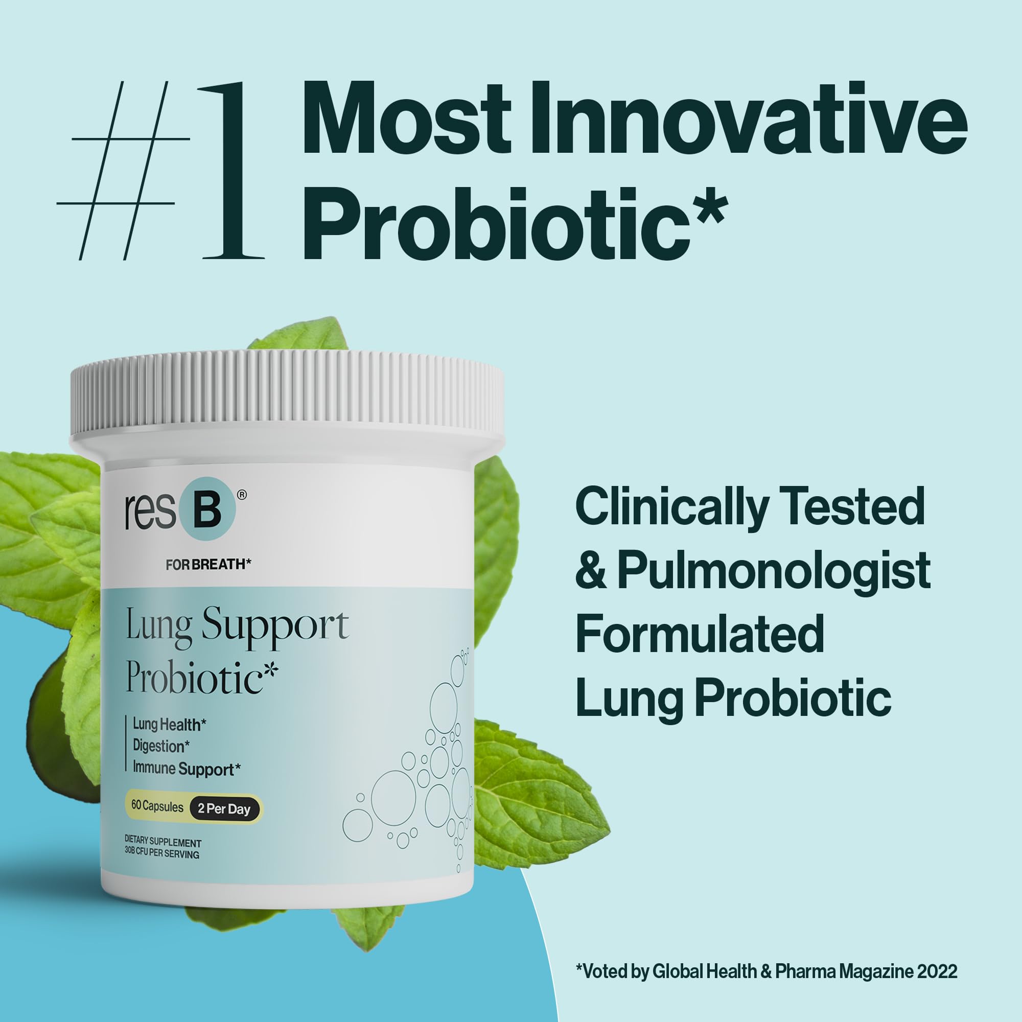 resB Lung Support Probiotic Supplement - Lung Health Supplement for Smokers, Gut Health, Immune & Digestive Support, Respiratory Care, Holy Basil & Turmeric, Clinically Trialed - 60 Capsules ResBiotic buy supplements canada