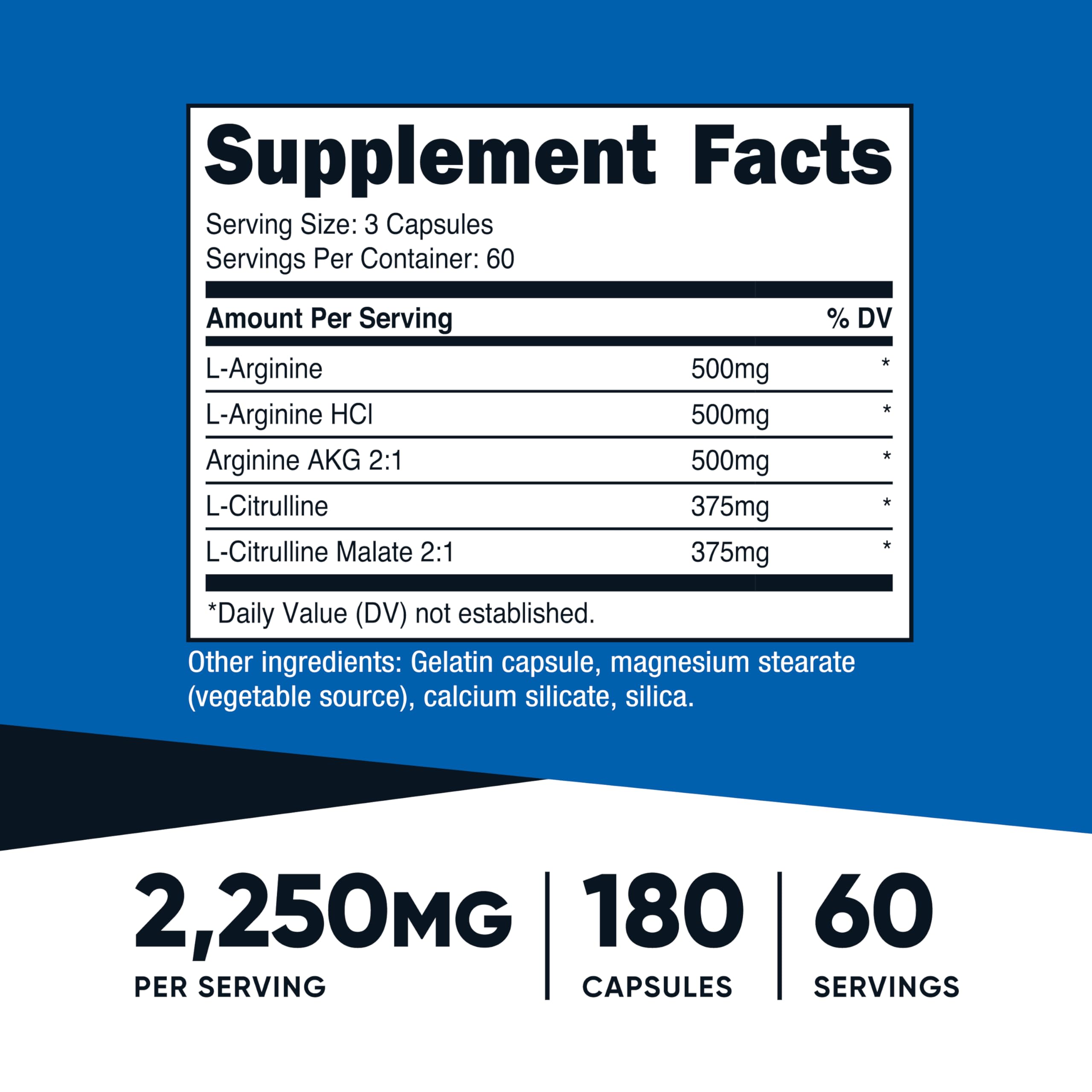 Nutricost Nitric Oxide Booster 2250mg, 180 Capsules - 750mg Per Casule, 60 Servings - Gluten Free and Non-GMO Nutricost buy supplements canada
