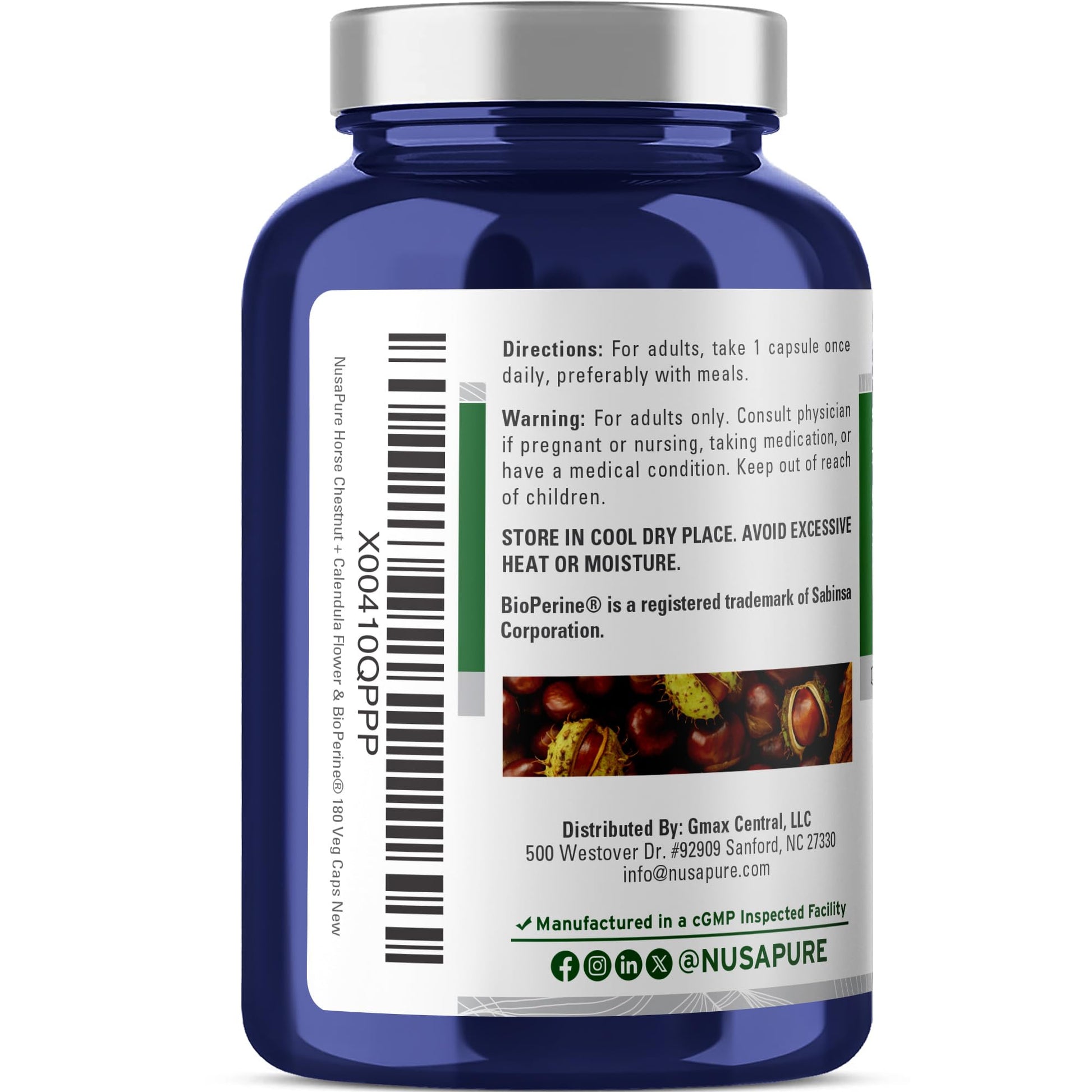 NusaPure Horse Chestnut 20:1 Extract, 300 mg Equivalent to 6,000mg 180 Veggie Caps Non-GMO, Vegan, BioPerine, Calendula Flower NusaPure buy supplements canada