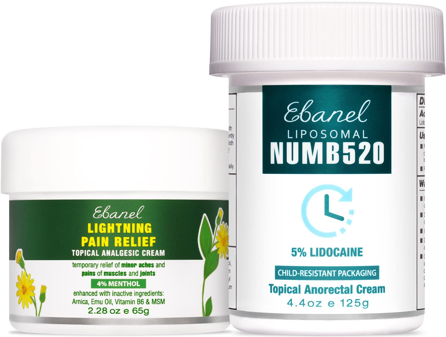 Ebanel Bundle of Pain Relief Cream Arnica Menthol 2 Oz, and Topical Numbing Cream 4 Oz Ebanel buy supplements canada