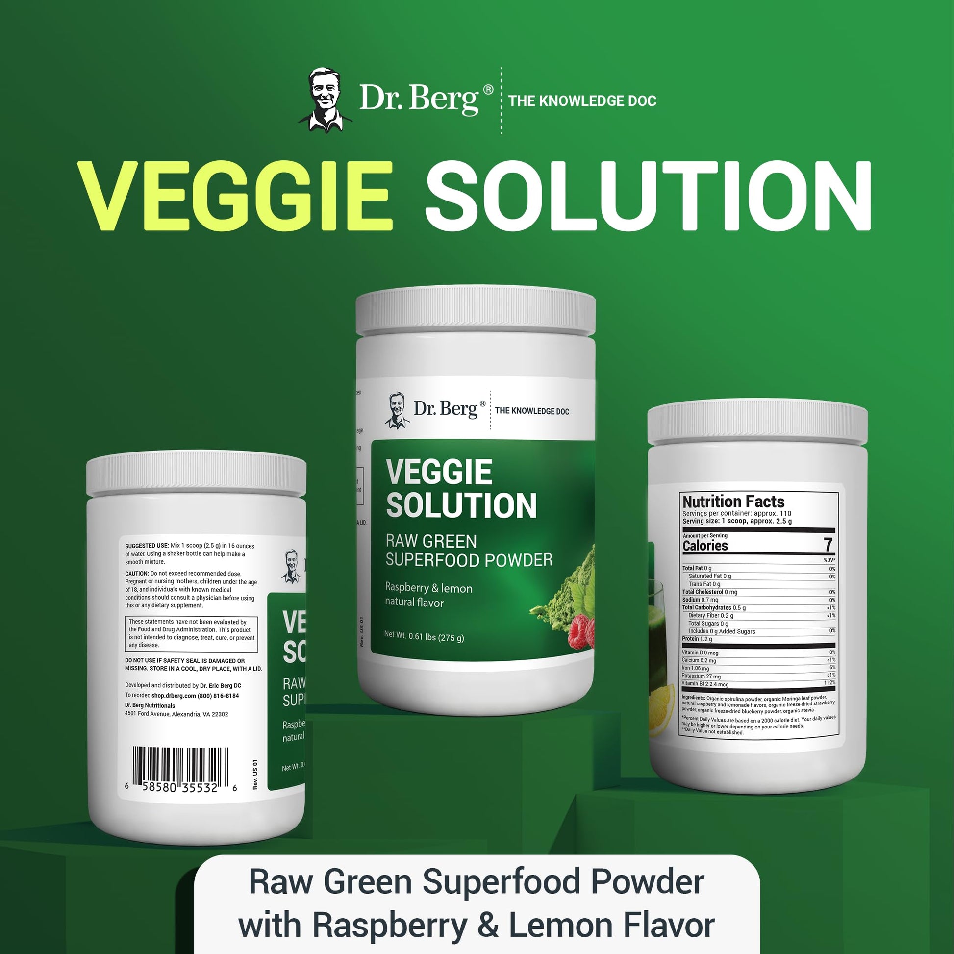 Dr. Berg's (Veggie Solution) Organic Super Greens Powder w/Spirulina - Raw Green Dr. Berg Nutritionals buy supplements canada