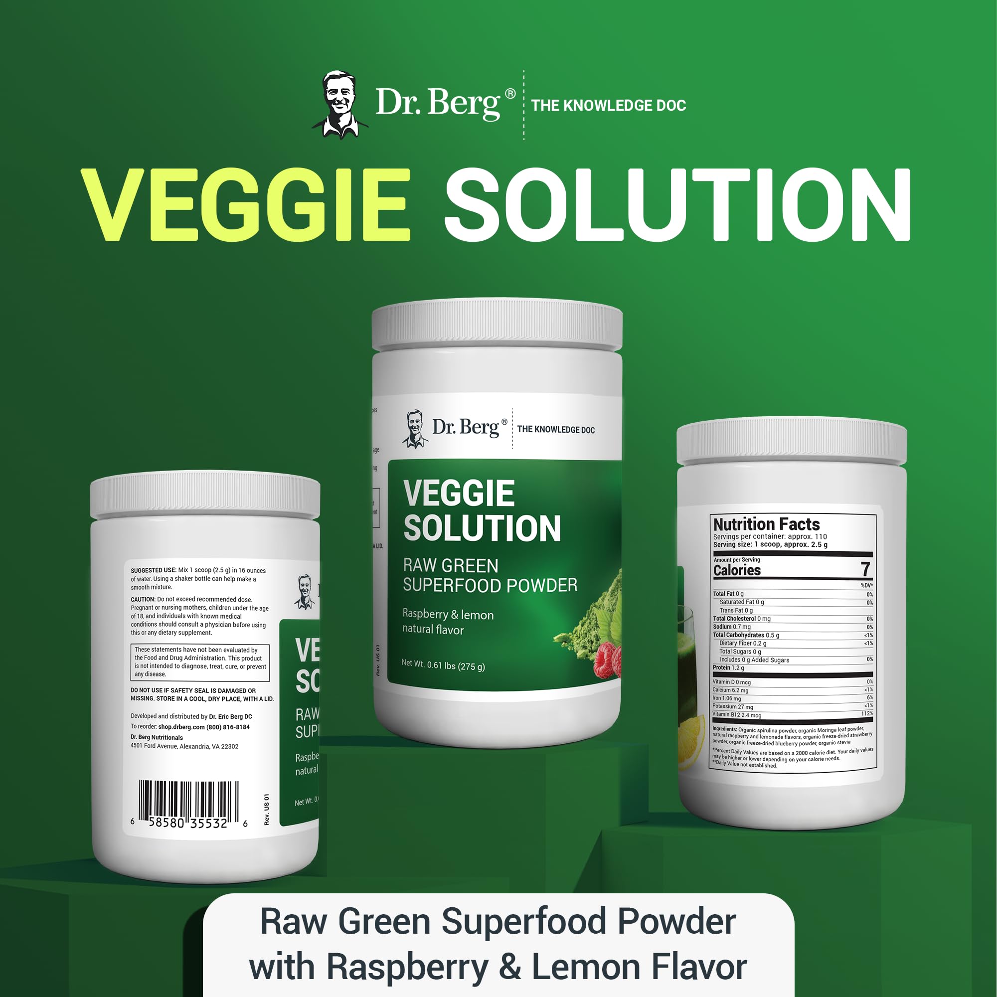 Dr. Berg's (Veggie Solution) Organic Super Greens Powder w/Spirulina - Raw Green Dr. Berg Nutritionals buy supplements canada