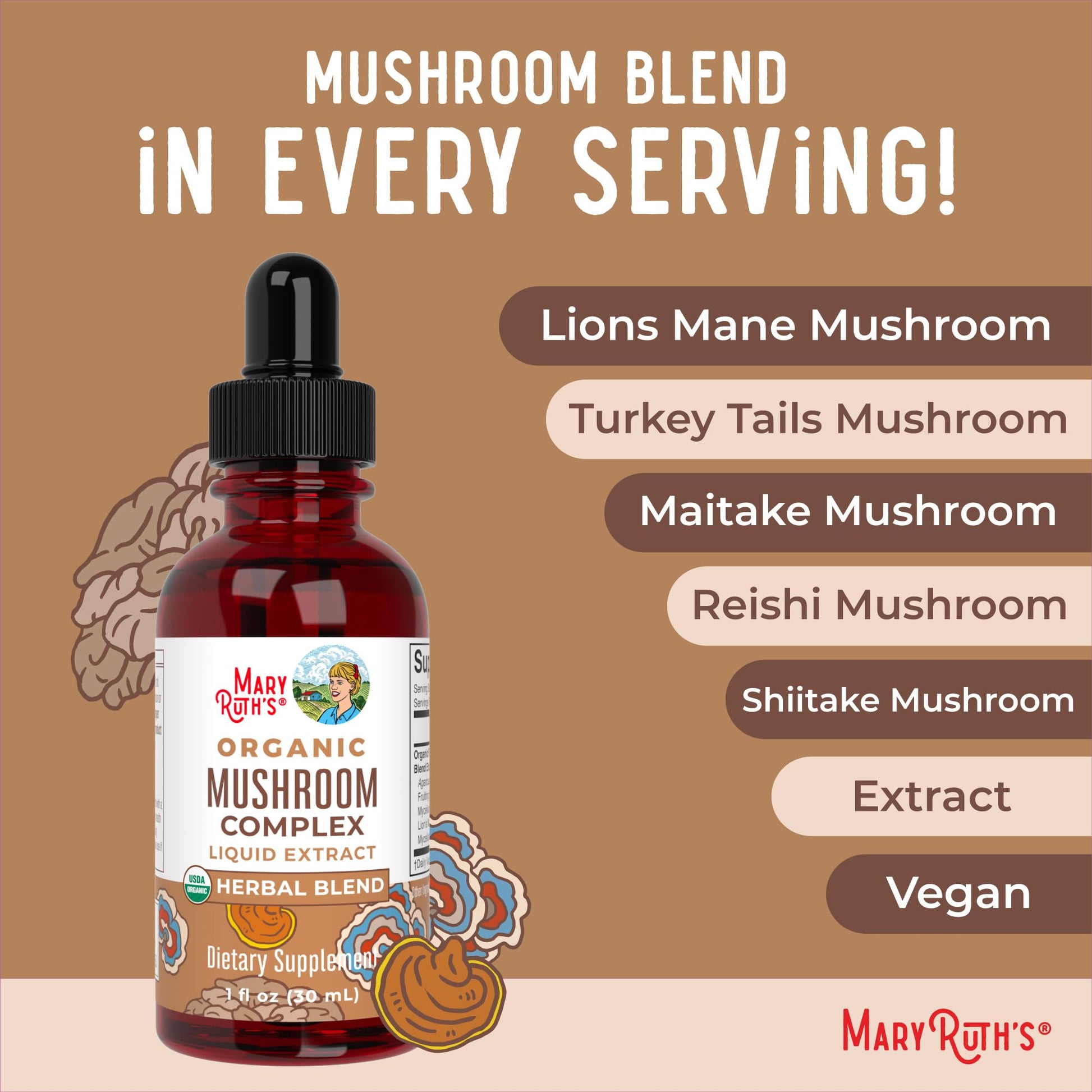 MaryRuth's Mushroom Complex | Lion's Mane | Turkey Tail | Reishi Mushroom | Shiitake Mushrooms | Alcohol Free | Mushroom Blend | Organic | Non-GMO | Vegan | 30 Servings MARYRUTH'S buy supplements canada