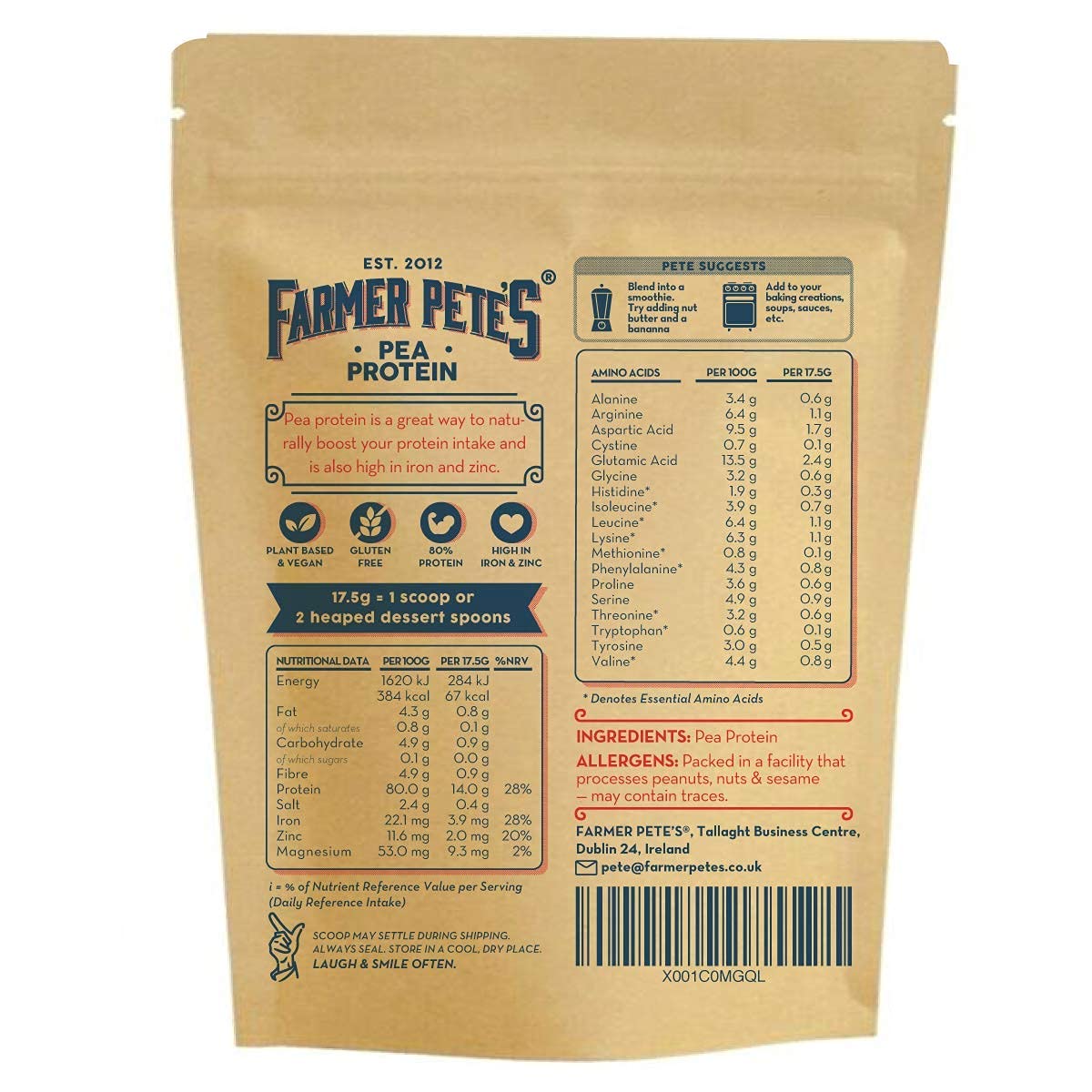 Farmer Pete's Pea Protein Powder 1kg - Dairy Free, Gluten Free, Natural Plant Based Vegan Protein Powder Isolate (1kg) Farmer Pete's buy supplements canada