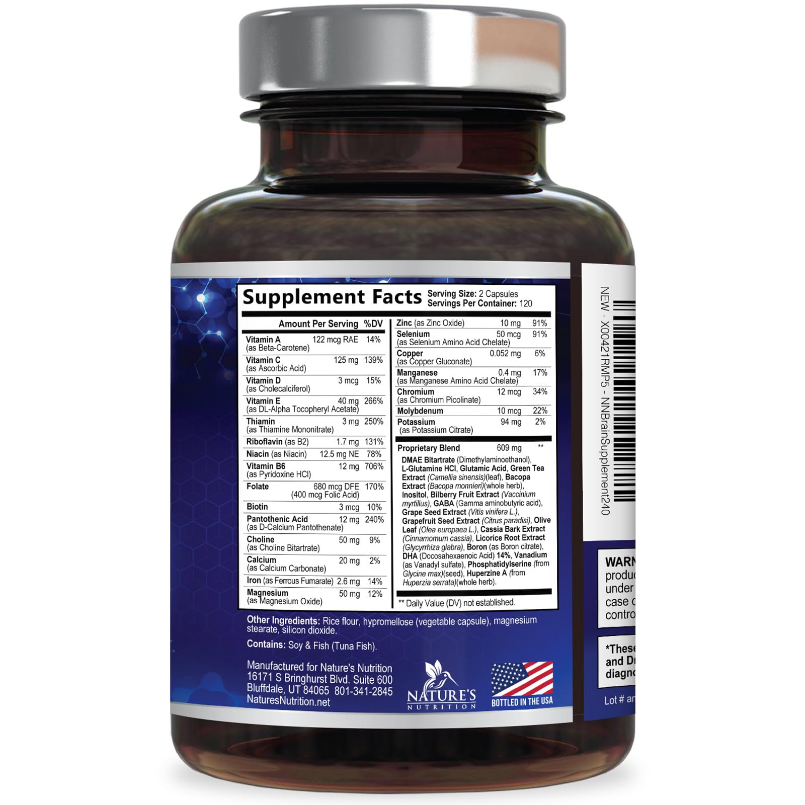 Brain Memory Supplement Pills - 3X Strength Nootropics for Concentration, Clarity & Focus Support - Brain Health Cognitive Vitamins with Bacopa, Phosphatidylserine & DMAE, Brain Booster - 240 Capsules Nature's Nutrition buy supplements canada