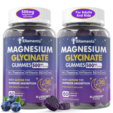 Magnesium Glycinate Gummies 500mg/250mg for Adults Kids Teens, Sugar Free Magnesium Calm Sleep Aid, Kids Sleep Gummies with L-Theanine Glycine B6 for Sleep, Calm, Muscle,Relax Brain,No Melatonin,2Pack ELLAMENTZ buy supplements canada